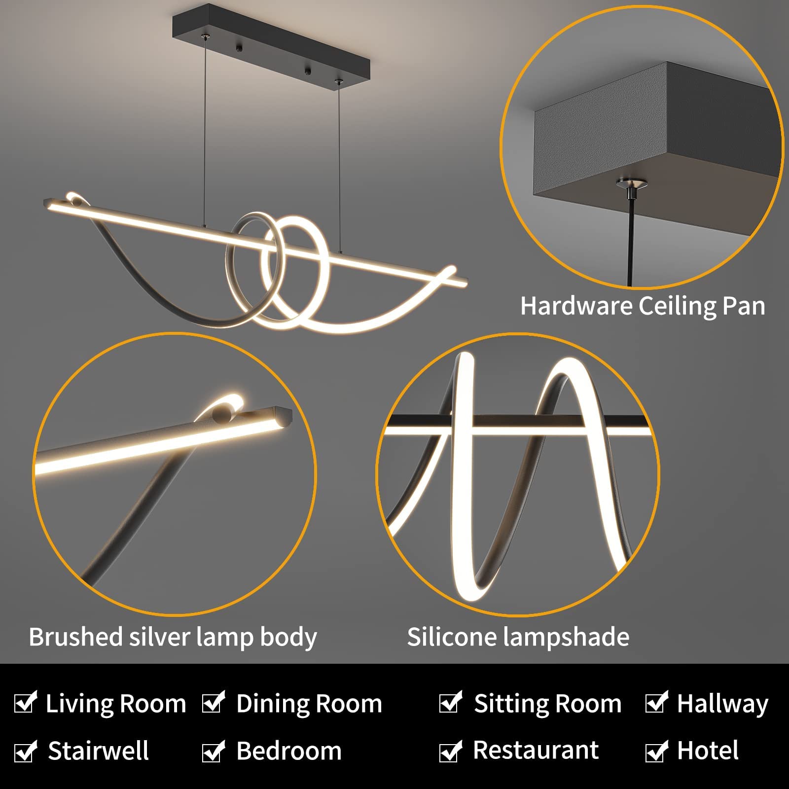 Matven Modern Ceiling Chandelier Light, Dimmable 47IN Pendant Lamp with Remote, Acrylic, 3 Color Modes for Kitchen Bar