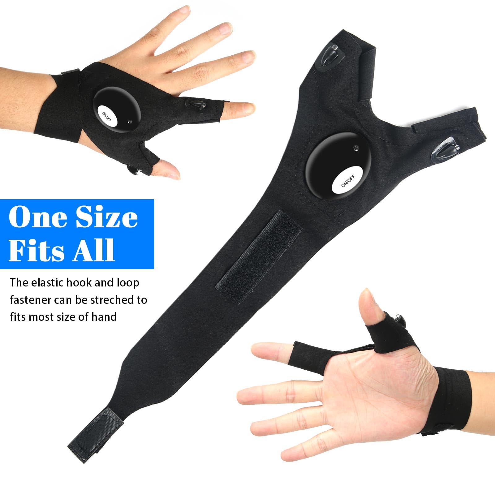 MOIPEJO LED Flashlight Gloves - Waterproof Hands-Free Gear for Camping, Fishing, Repairing - Black, Model LFGMO002