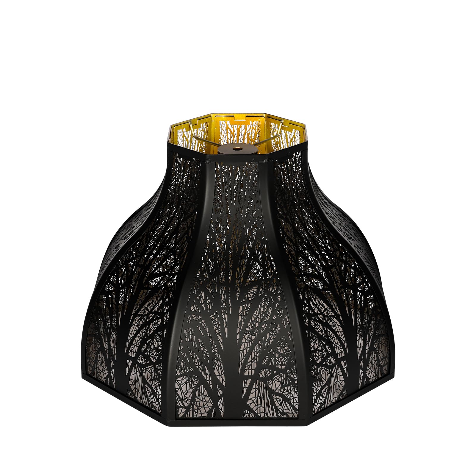 ALUCSET Etched Forest Metal Lampshade 8-Petal Lotus Shape 5.32 x 13 x 9.5 Inch Black/Gold Model LLA-S2353
