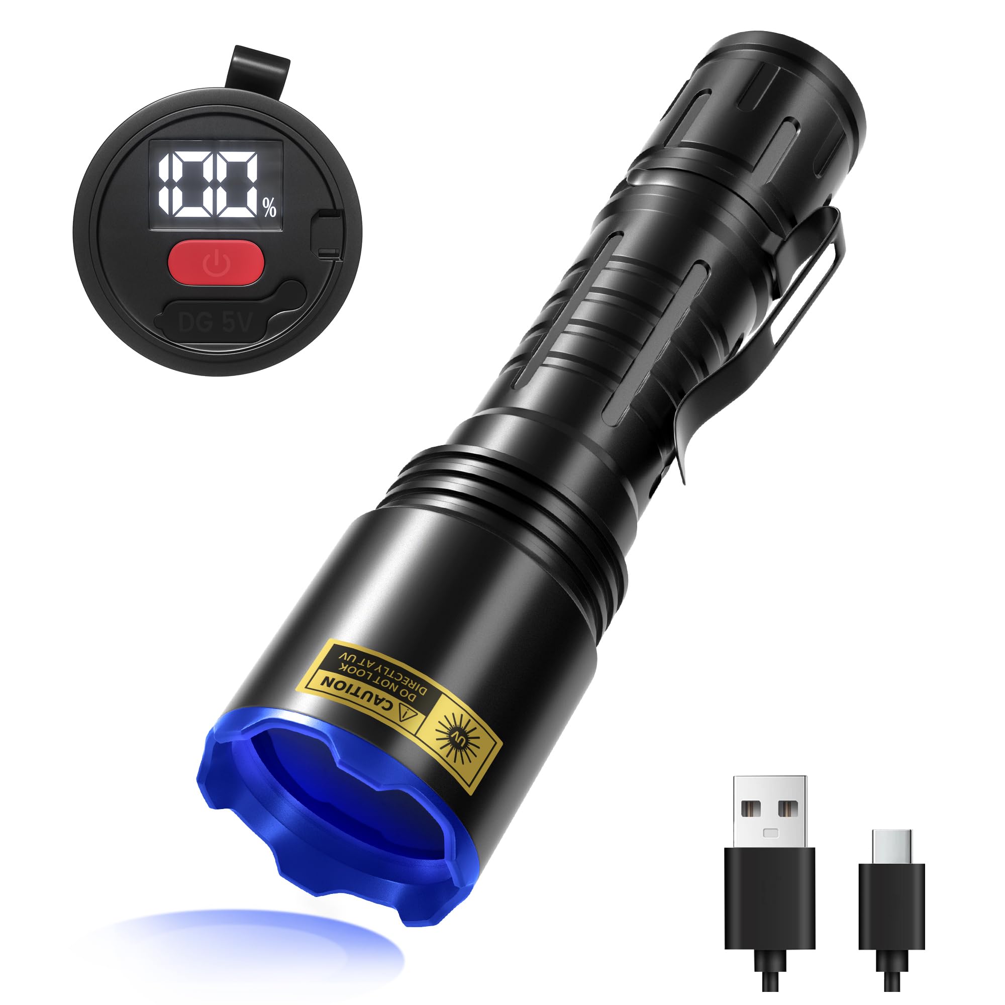 VMTENMV 365nm UV Flashlight with LCD Display Powerful Black Light Flashlight Ideal for Pet Urine Detection, Resin Curing, Bloods