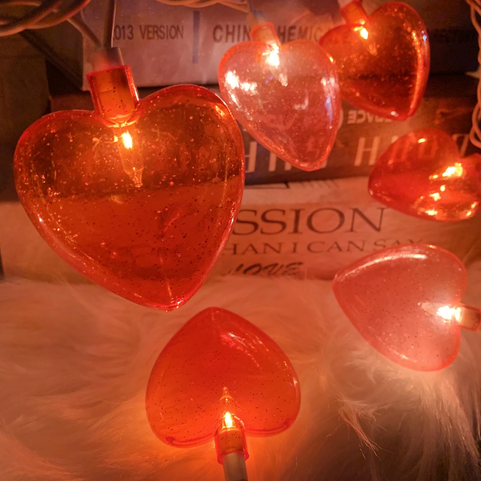 Couah Red Pink Heart LED String Lights - 8.5Ft Plug-in Fairy Lights for Valentine's Day, Indoor/Outdoor Decor, 10 3D Heart Lights