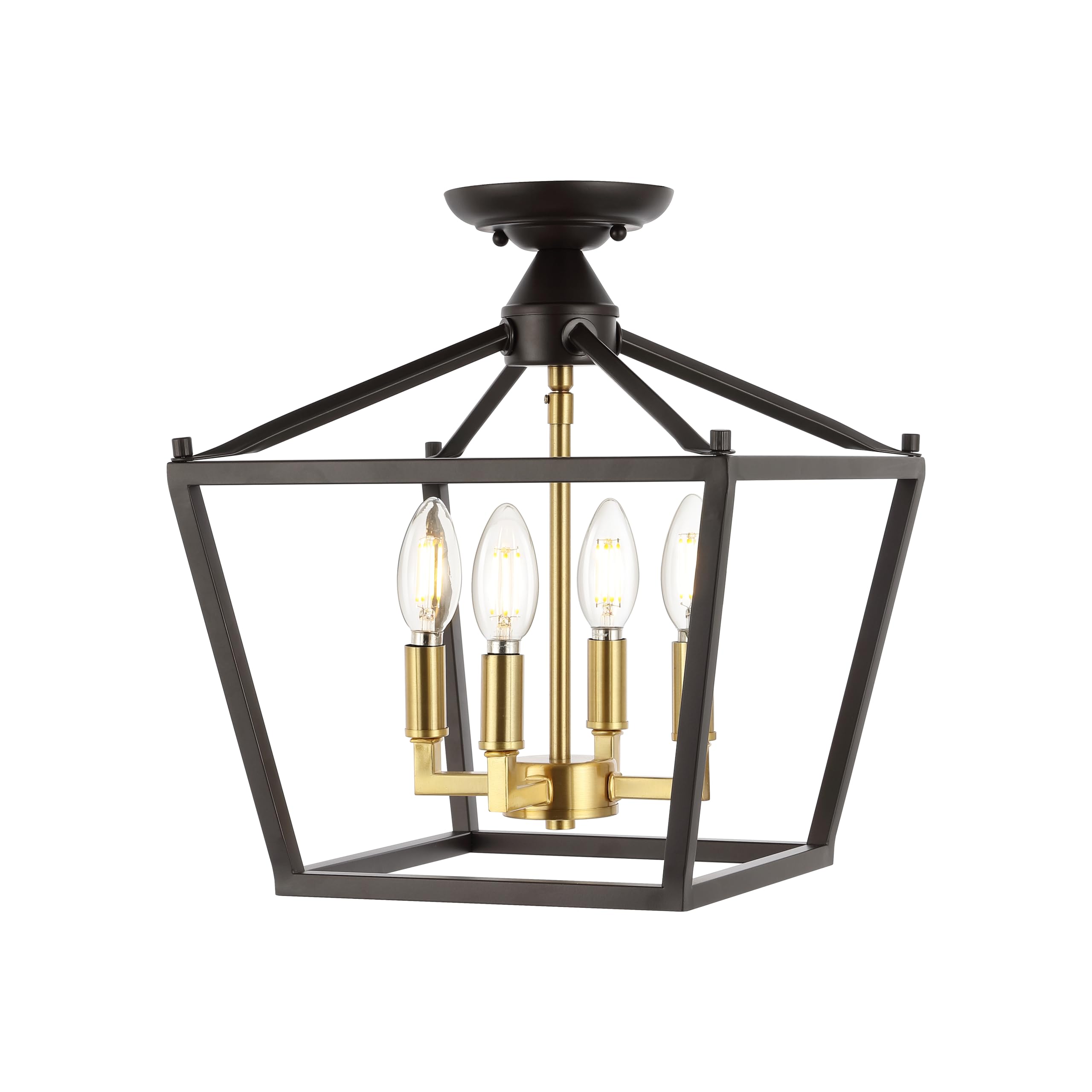 JONATHAN Y JYL7610G Plains Mini Lantern 12'' 4-Light Iron Modern Farmhouse LED Flush Mount, Office, Living Room, Family Room, Di