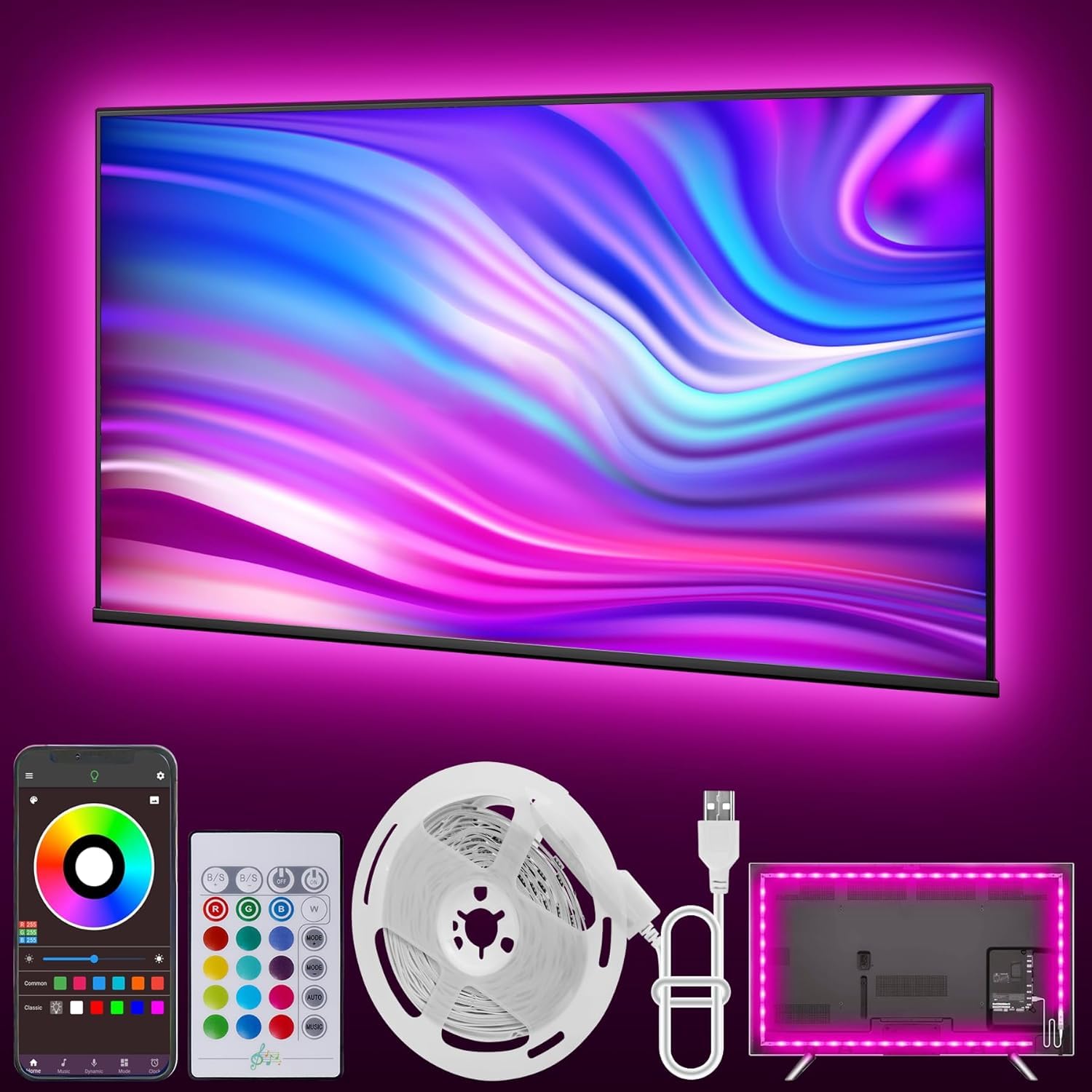 Ledagic Led Lights for TV  13.2ft TV Led Backlight 32-65 Inch  USB Led Light Band with Remote  App Control  RGB Led Band Lights Music Sync Color Changing Led Lights for Bedroom  Gaming Accessories