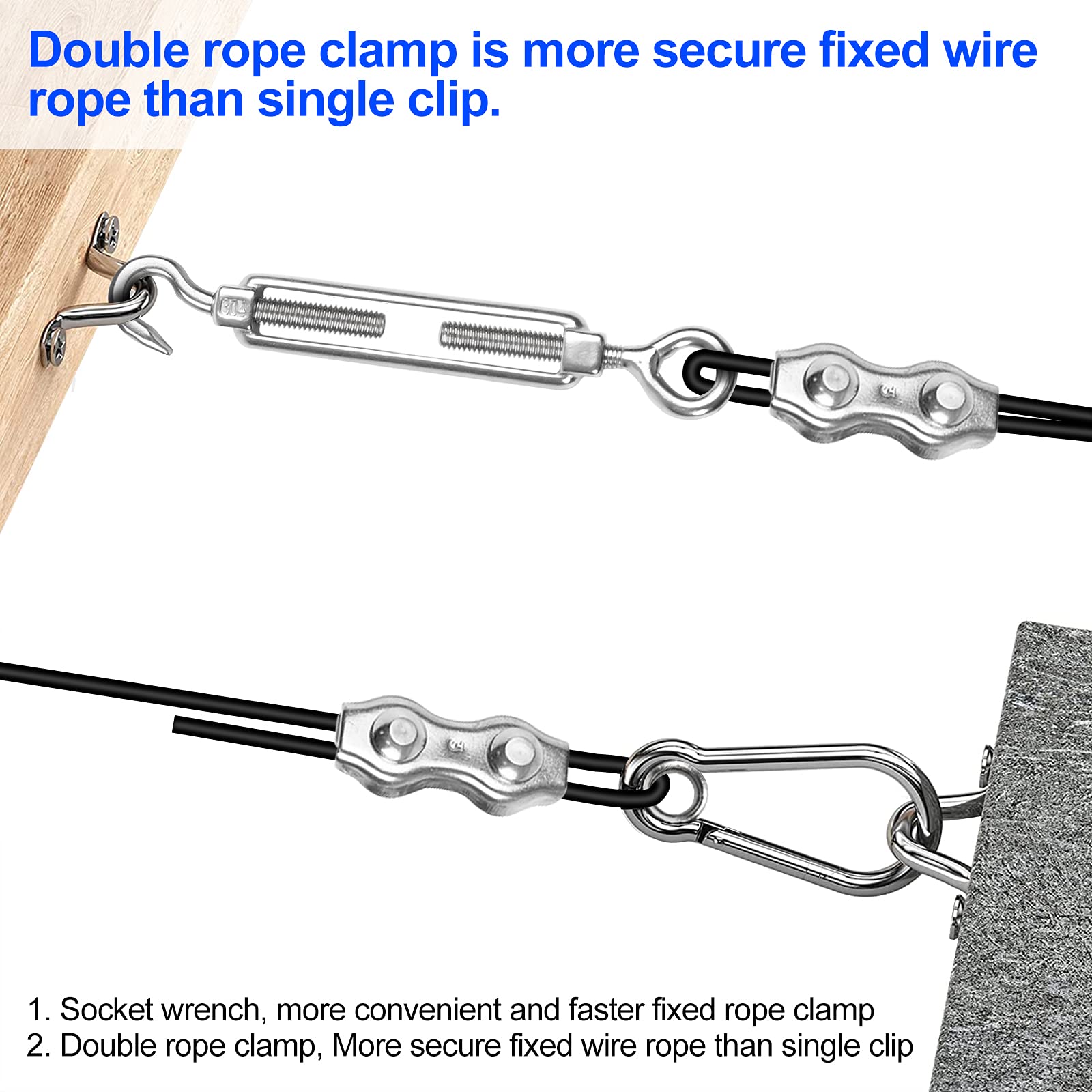 Blika 170Ft Globe String Light Suspension Kit, Black Stainless Steel Hanging Wire