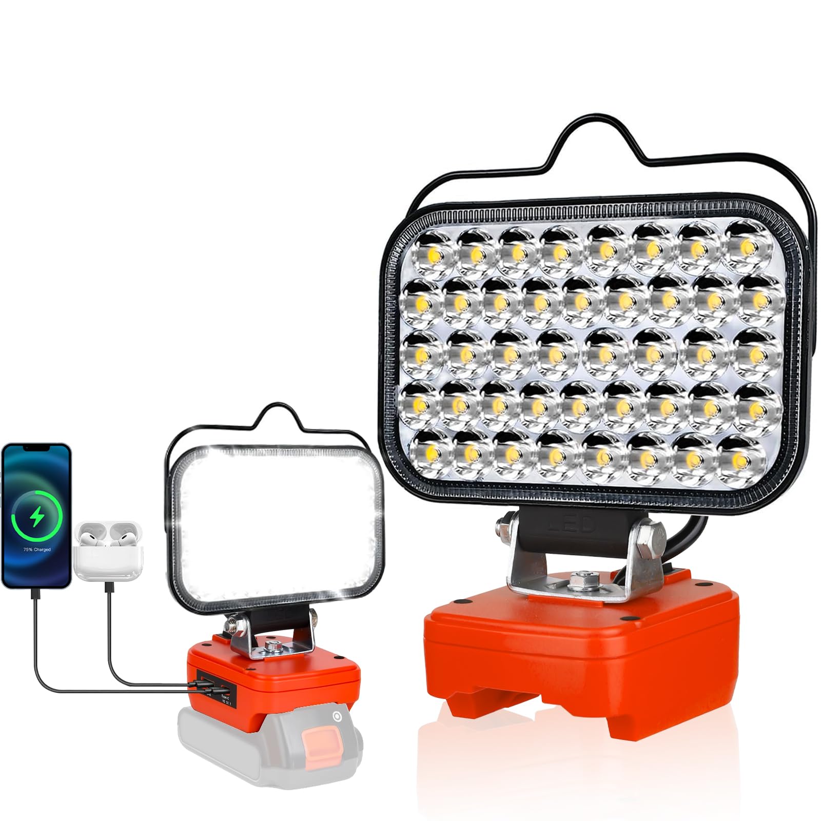Cordless Work Light for Black+Decker 20V Battery, Portable LED Spotlight with USB & Type-C Port, 80W 8000LM Compact Lighting for