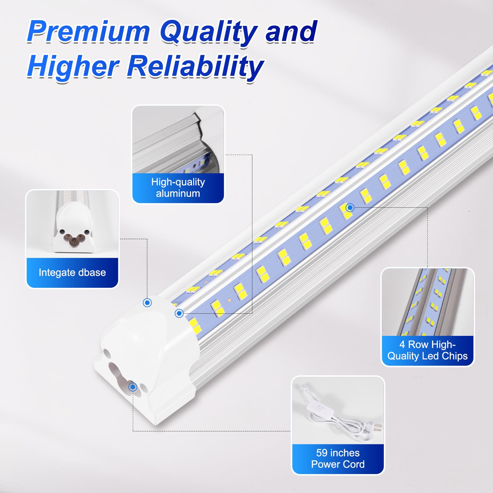 AQIQUUT 3FT LED Shop Light 36W 6500K Daylight V-Shape Integrated Clear Cover 4-Pack