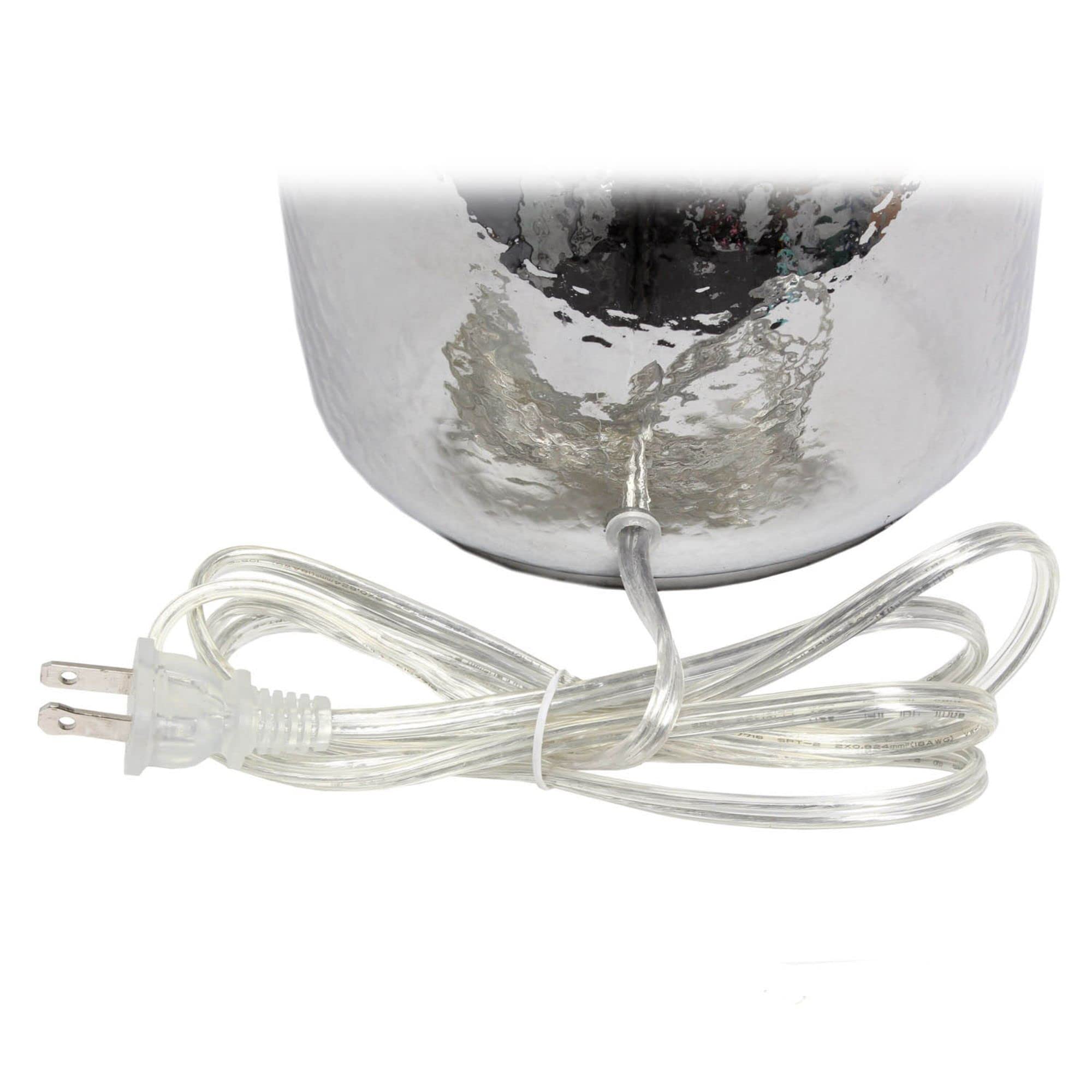 Lalia Home Contemporary Metallic Gray Hammered Glass Jar Table Lamp With White Linen Shade
