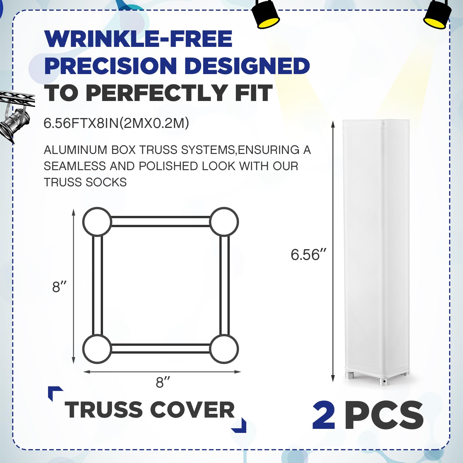 Hahafelt White Truss Cover - 2 Pcs Elastic Fabric, 6.56 ft x 8 in, Seamless Design, Easy Installation