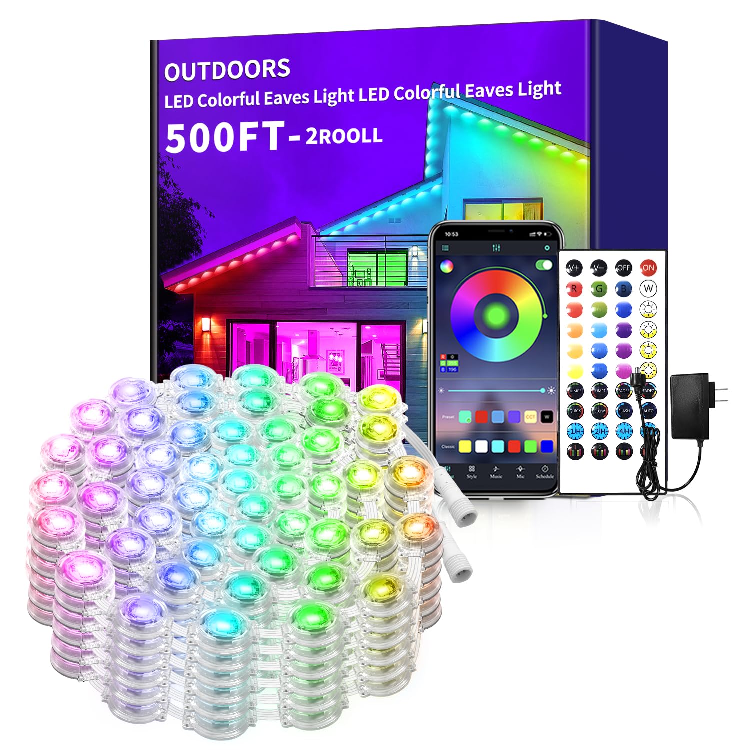 Yocrostar 500ft Permanent Outdoor Lights, RGB LED Eaves Lights,IP67 Waterproof LED Eaves Lights for Christmas,Halloween Decor,Ou