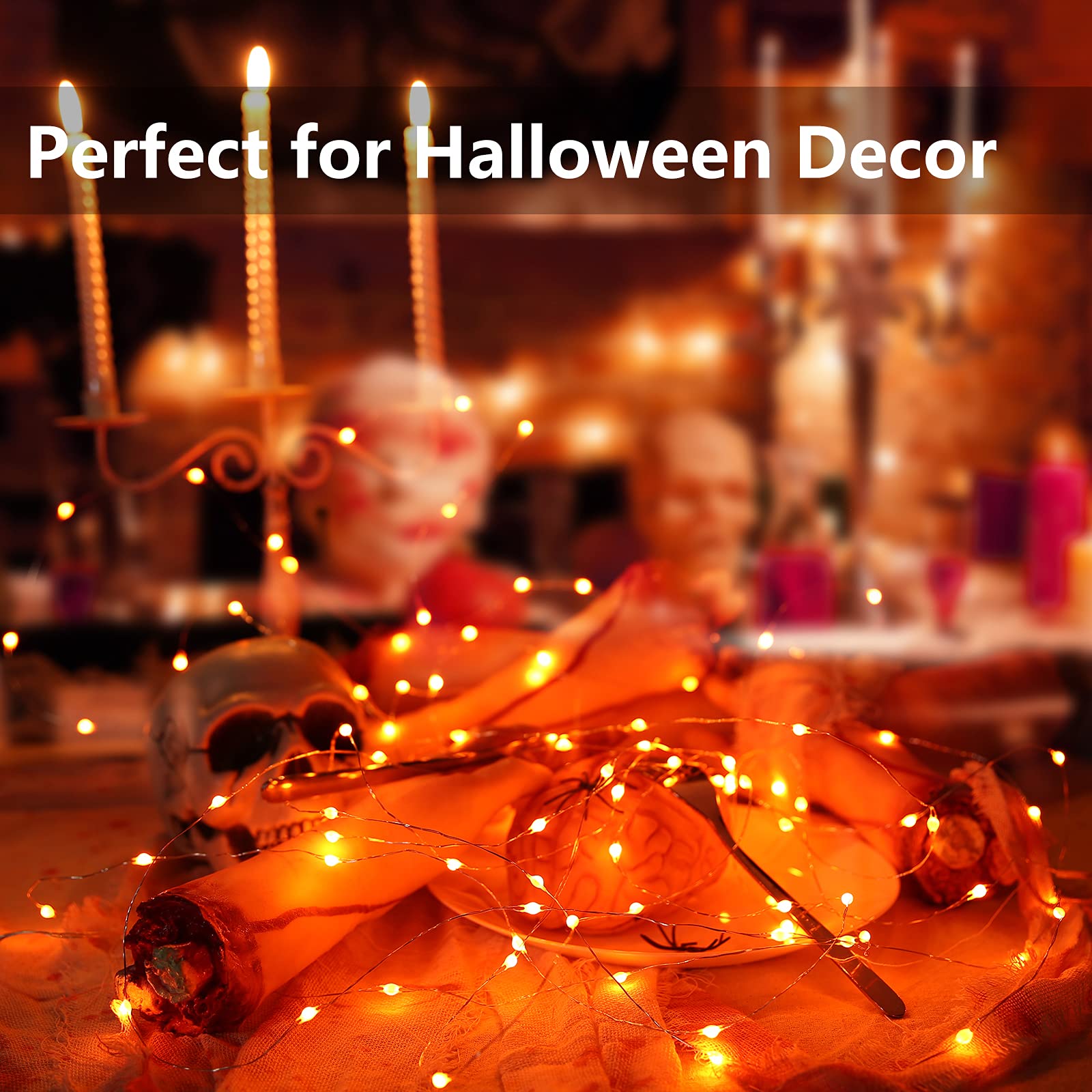 Joomer Purple Halloween Fairy Lights, 2-Pack 16.4FT 50LED Battery String Lights, 8 Modes with Timer Function, Waterproof Twinkle