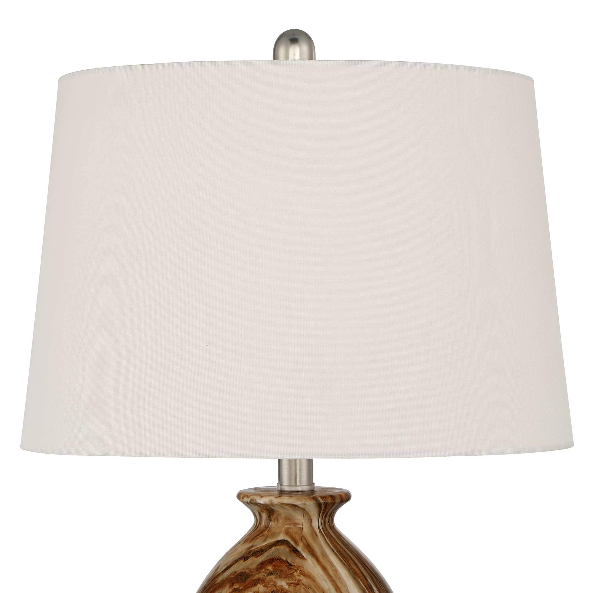 360 Lighting 28" Rustic Table Lamps Set of 2, Brown Faux Marble with White Drum Shades for Living Room, Bedroom, Nightstand