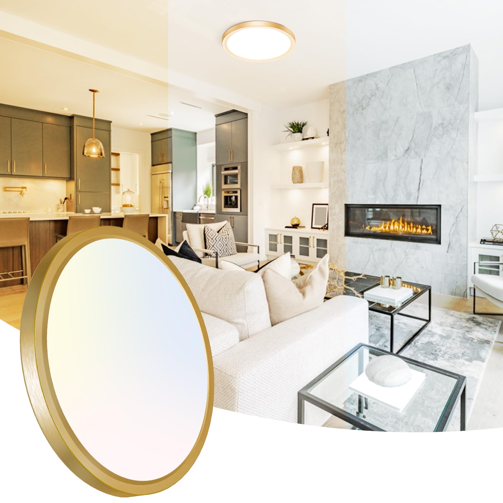 Peasur 12 Inch LED Ceiling Light Gold, 24W Slim Flush Mount Ceiling Light 3000K/4000K/6500K Adjustable, Modern Round Ceiling Lig