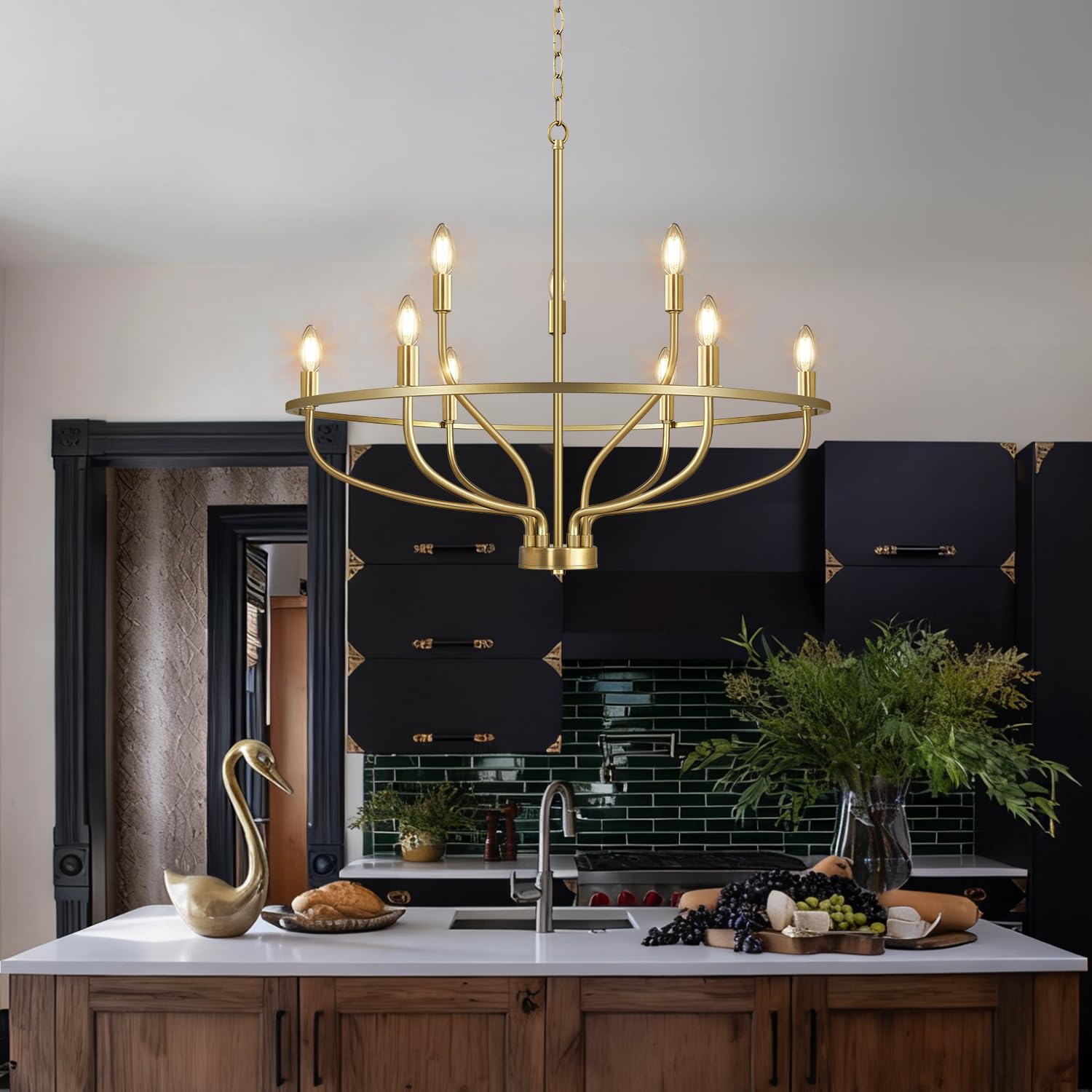 30 Gold Chandelier  9-Light Modern Farmhouse Chandelier For Dining Room Lighting Fixtures Hanging  Candle Chandelier Light For Living Room  Kitchen Island  Bedroom And Entryway (Bulbs Not Included)