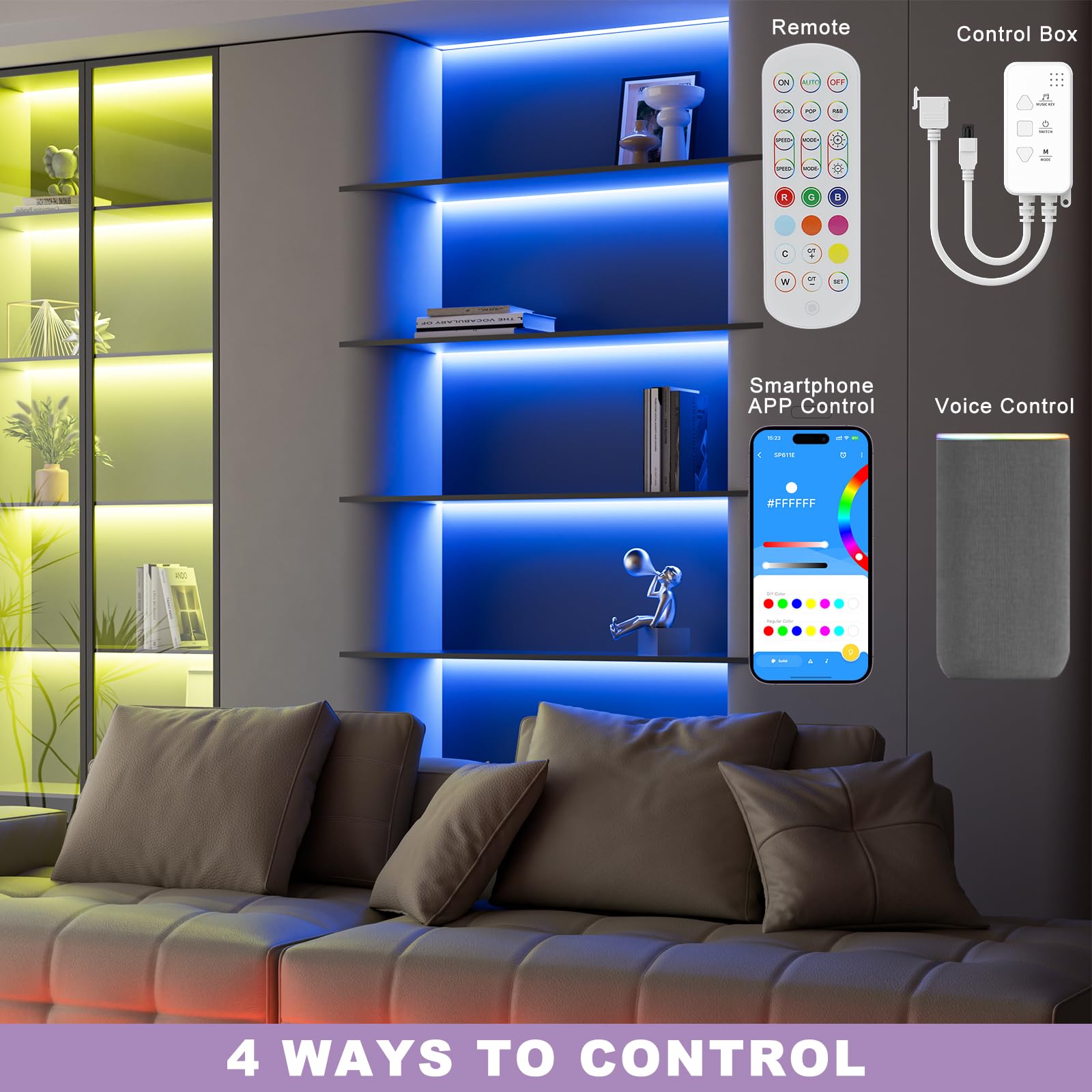 Miwise Rgb Cob Led Strip Light 9.84Ft/3M,Color Changing Dimmable Strip Light Dc24V,Compatible With Alexa/Google Assistant/Tuya M