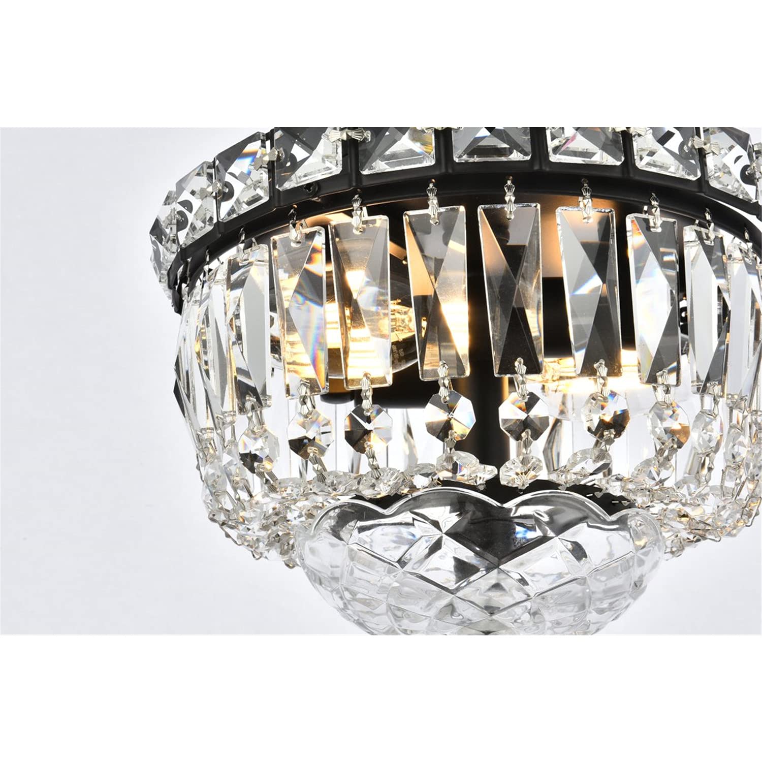 Elegant Lighting Tranquil 8&quot; Black Metal And Crystal Flush Mount Ceiling Light Fixture