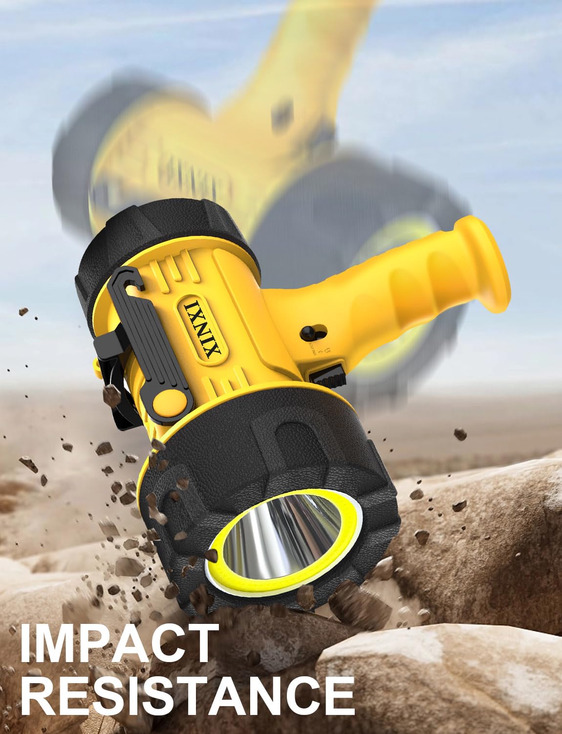 XINXI Rechargeable Spotlight with 1000000 Lumens, 6 Light Modes, USB Charger, IP67 Waterproof, Yellow, Model X-011Y