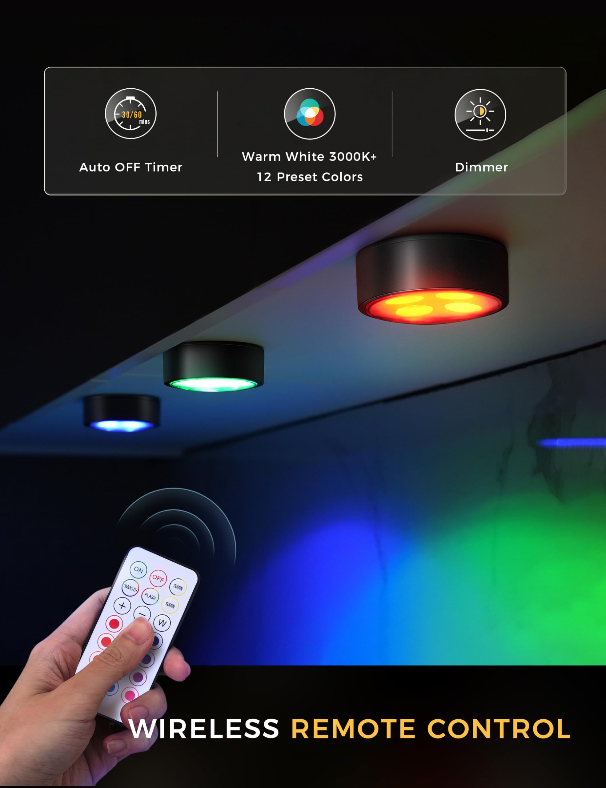 swesara Puck Lights Led Push Light for Bedroom with Remote Battery Operated Touch Lighting Stick on Wall Push Stick on for Close