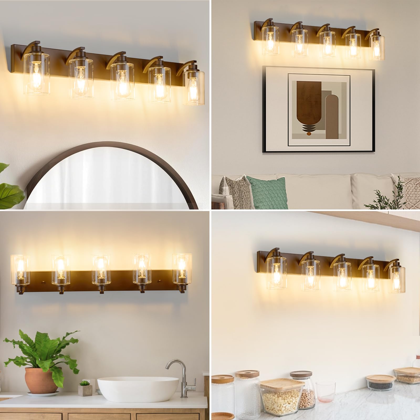 Alaislyc 5-Light Bathroom Light Fixtures Modern Orb Vanity Lights For Bathroom Lighting Fixtures Over Mirror With Clear Glass Shade For Cabinet Mirror Bedroom Hallway