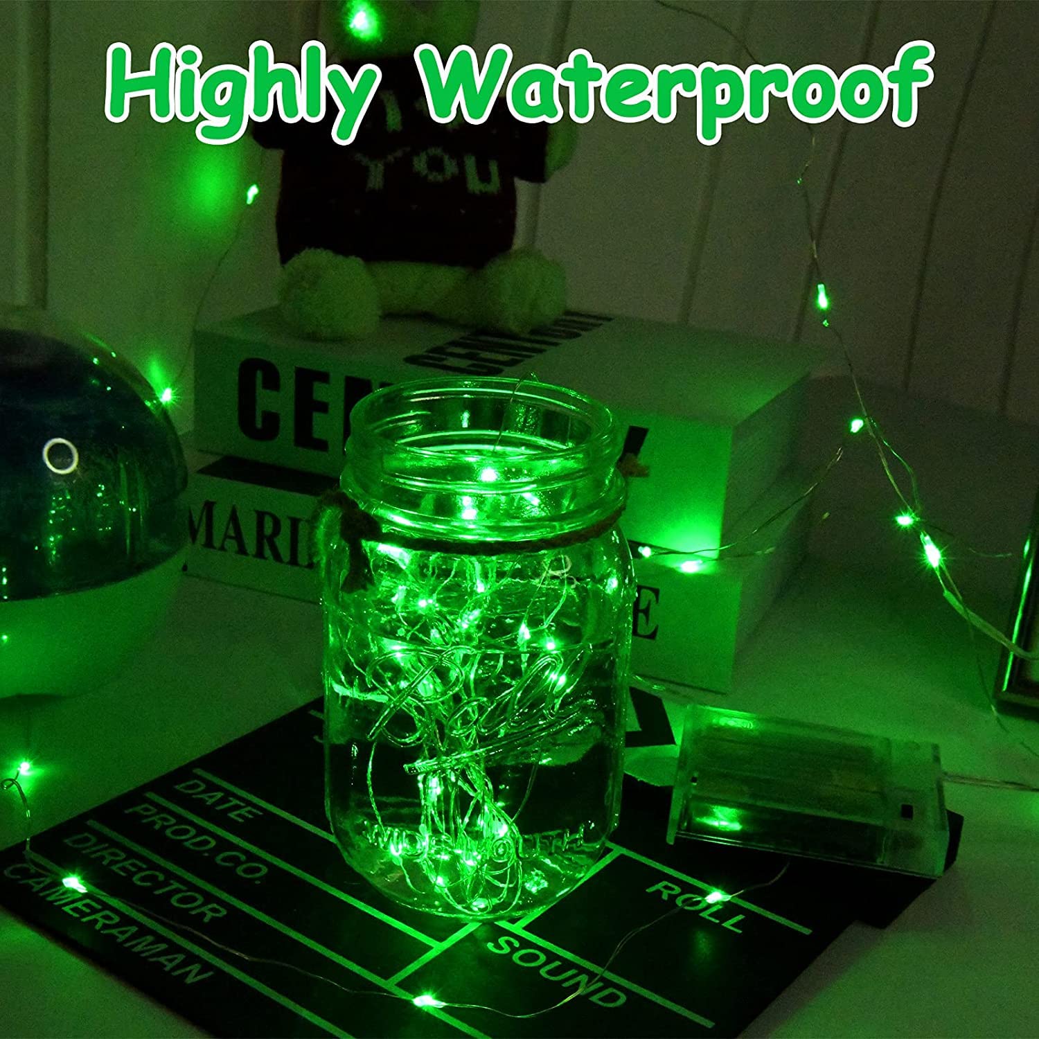 BOLWEO Green Battery Operated String Lights, St. Patricks Day Decoration Waterproof 10Ft Silver Copper Wire 30 LED Diwali Hallo