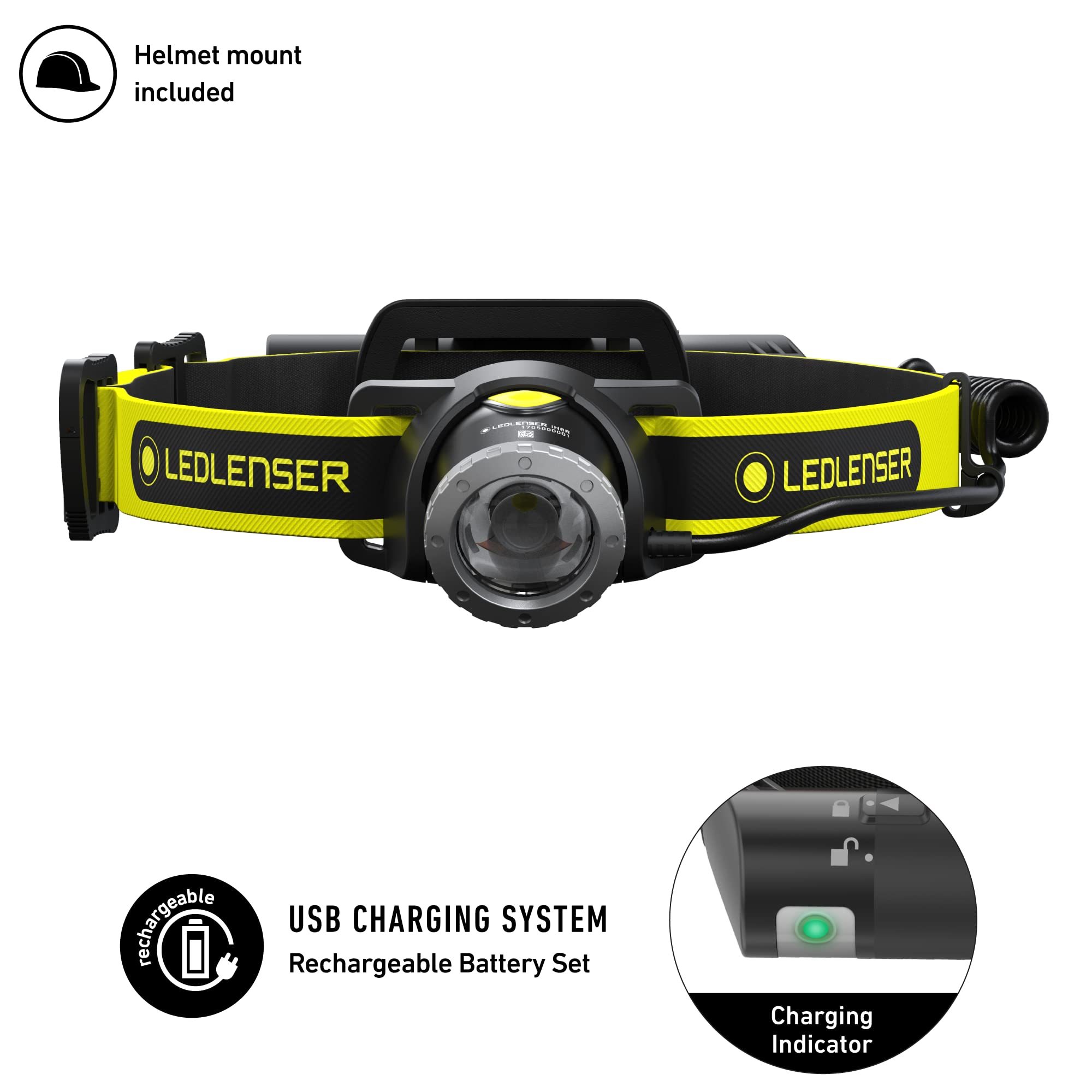 Ledlenser iH8R Rechargeable Headlamp, 600 Lumens, Hands-Free, Aluminum, Hardhat Mount Included