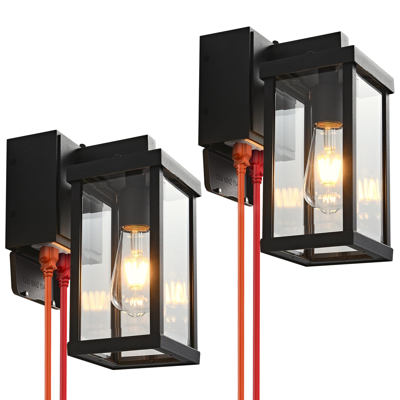Jokaonotl Dusk To Dawn Porch Lights With Gfci Outlets Waterproof Outdoor Wall Lights Exterior Lighting Fixtures Modern Outside Lights Wall Mount For House Patio Garage Black 11.8  H  2 Pc