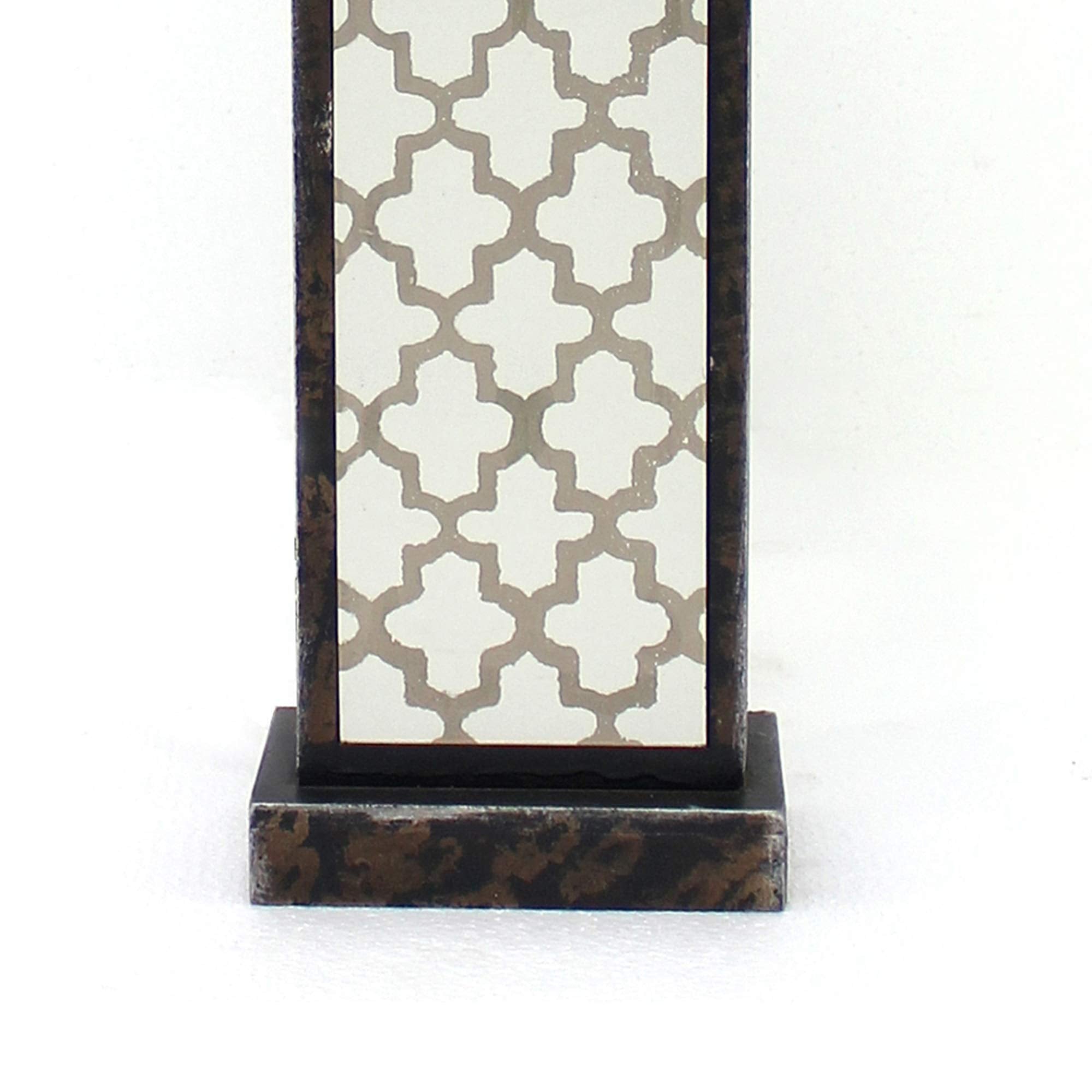 Benzara Rock Base Table Lamp, Drum Shade, Quatrefoil Pattern, Stone, Brown, Model BM217232
