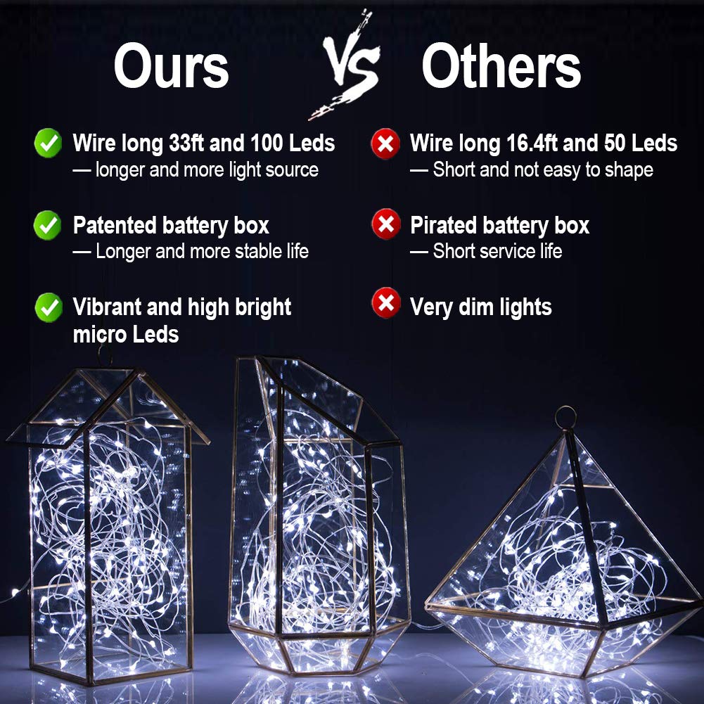 Mumuxi Fairy Lights With Remote Control [Set Of 4], 33 Ft 100 Led Battery Operated String Lights | Waterproof & Ideal For Outdoor And Indoor Led Christmas Halloween Lights Battery Powered, Cool White
