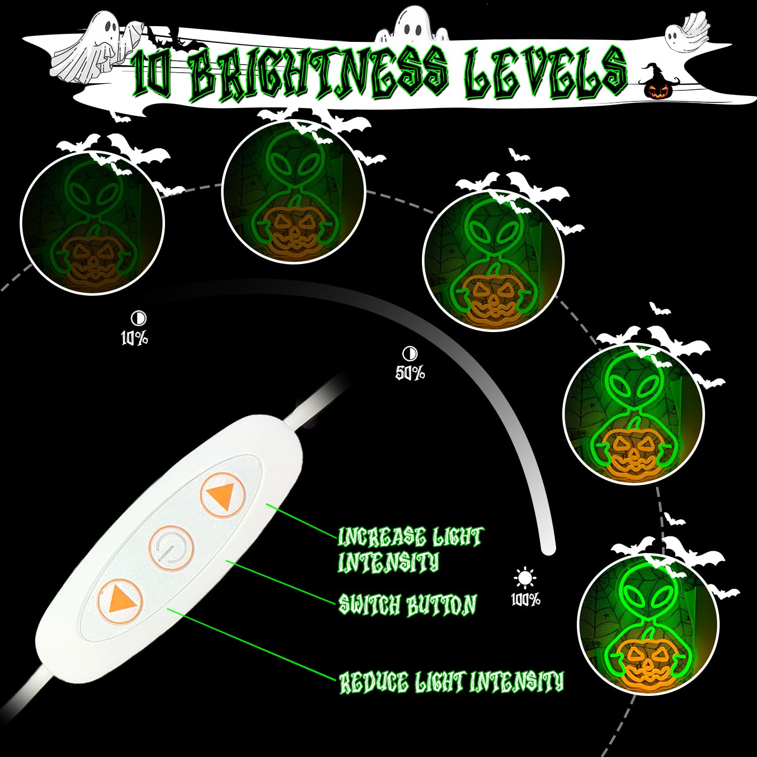 Jeanchrl Alien Pumpkin Neon Sign Halloween Neon Light Sign For Bedroom Usb Powered Pumpkin Led Sign For Wall Decor Adjustable Alien Neon Wall Art Gifts For Friends Kids Halloween Decorations
