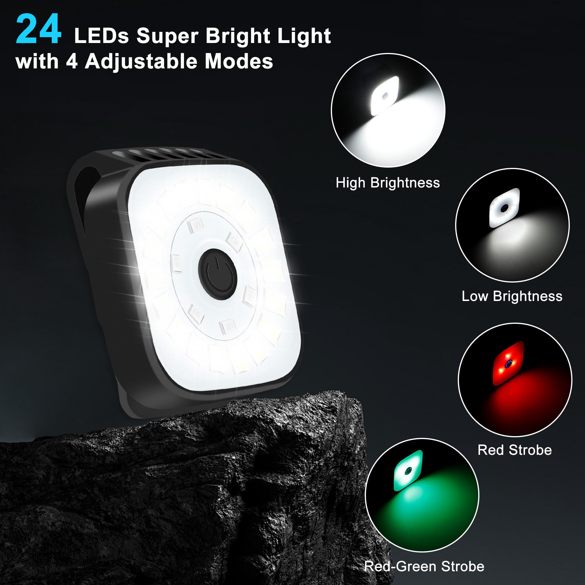 redaica Running Lights - Rechargeable Clip-On Flashlight, 4 Modes, 2 Pack, Black, Model RD158