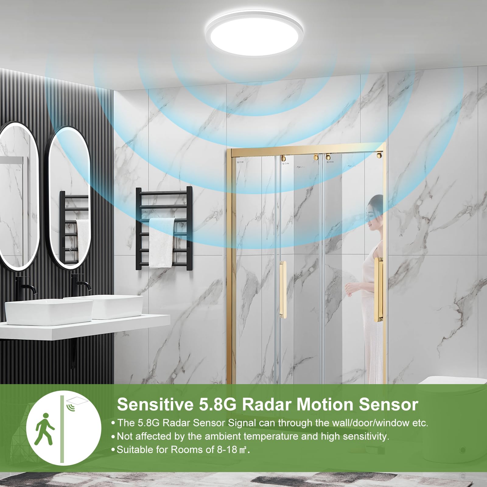 LEZOE 18W Motion Sensor LED Ceiling Light, 1800lm, 8.7Inch, IP54, Remote Control, Radar Activated, 2700K/4000K