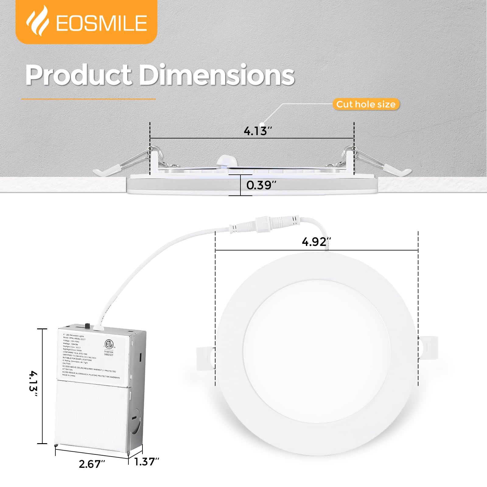 Eosmile 12 Pack White Recessed Lighting With 4 Inch Night Light  2700K-5000K Selectable  Canless Wafer Light 9W  120V  750Lm  Dimmable  Etl Fcc
