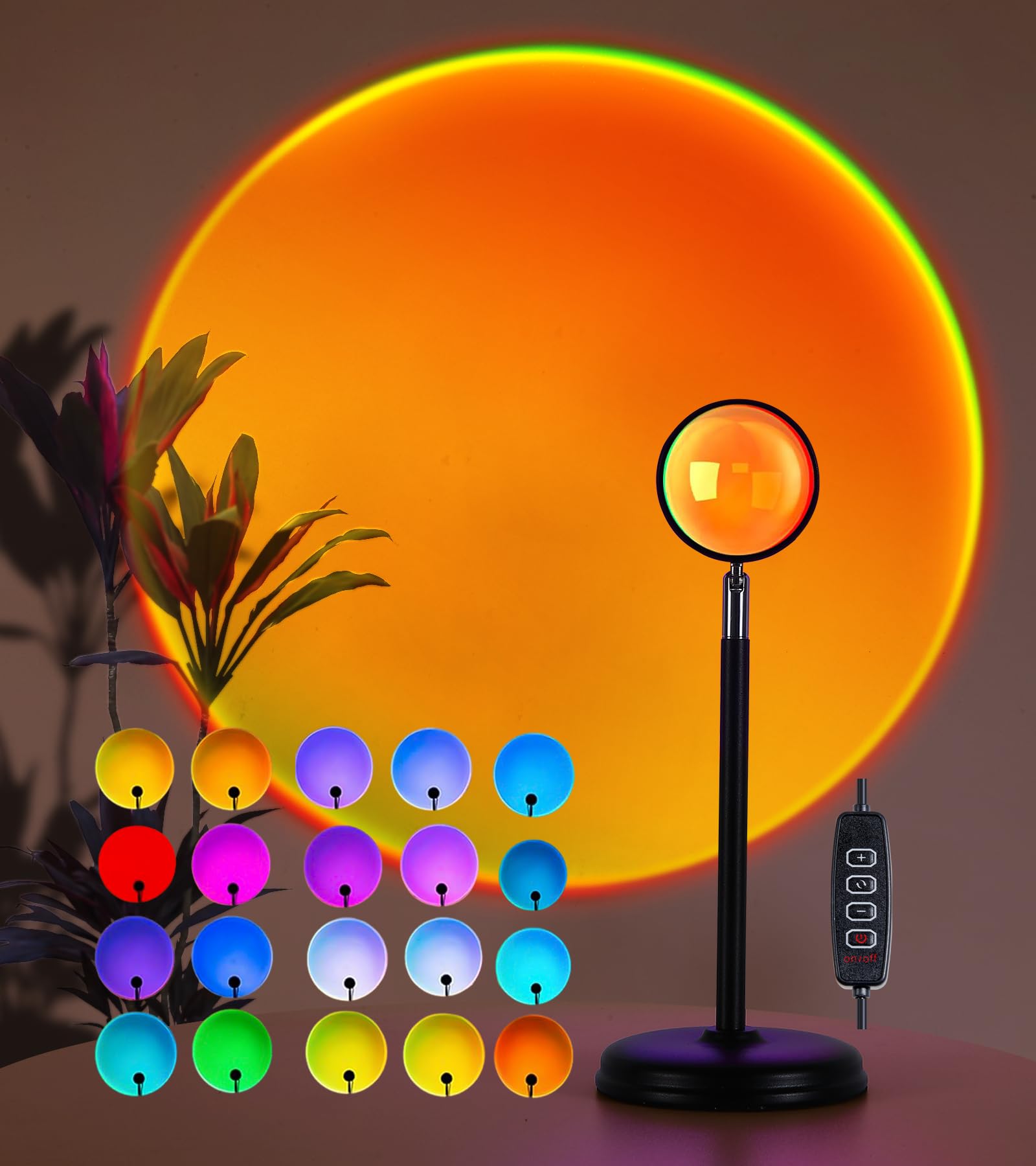 AIHYING Sunset Lamp Projector,Multicolor Changing Night Light 360 Degree Rotation Rainbow Led Sun Lamp for Photography Backgroun