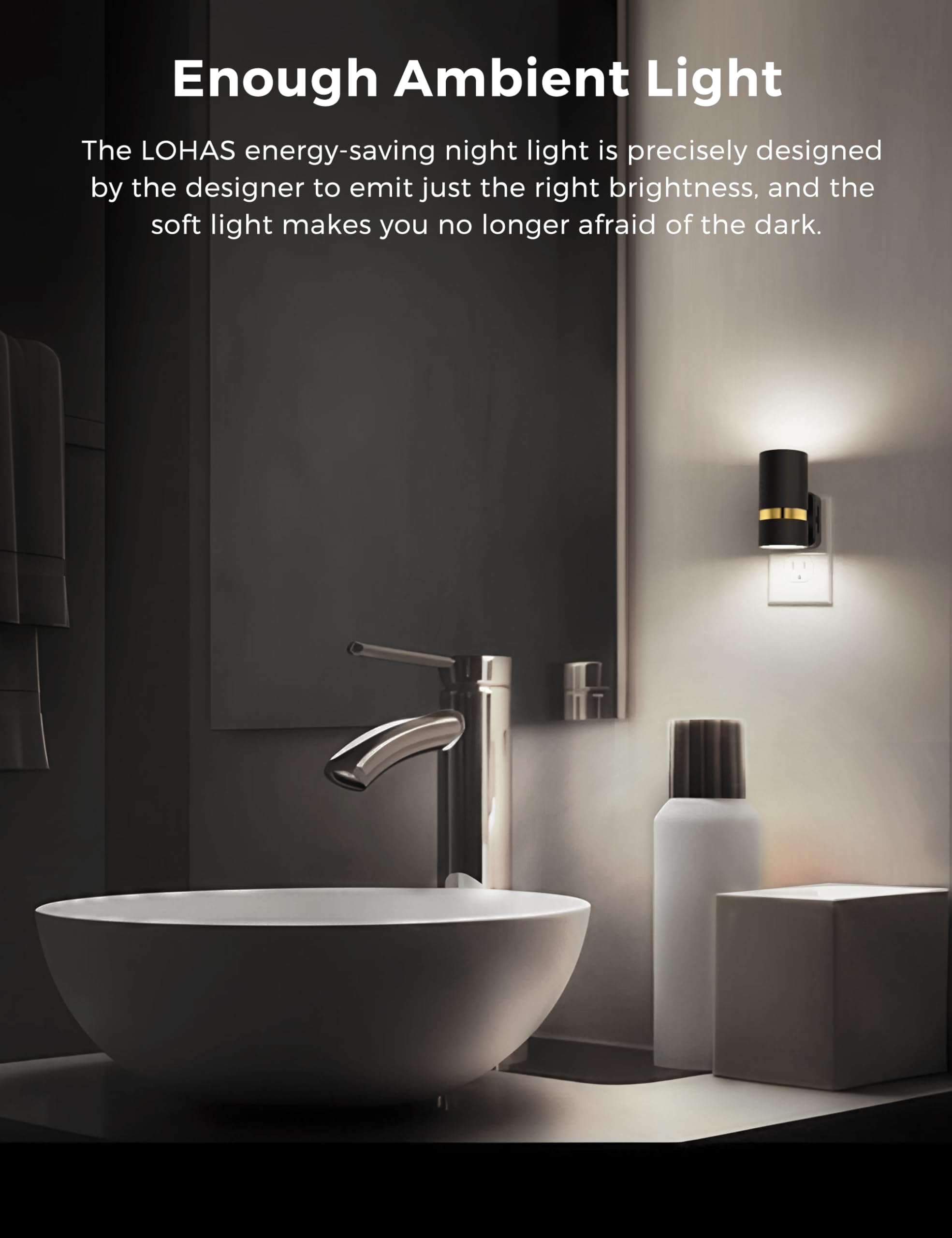 L Lohas Led Night Lights Plug Into Wall, Plug In Night Light, Light Sensor, Daylight White 5000K, Dimmable Night Light, 0-100Lm,