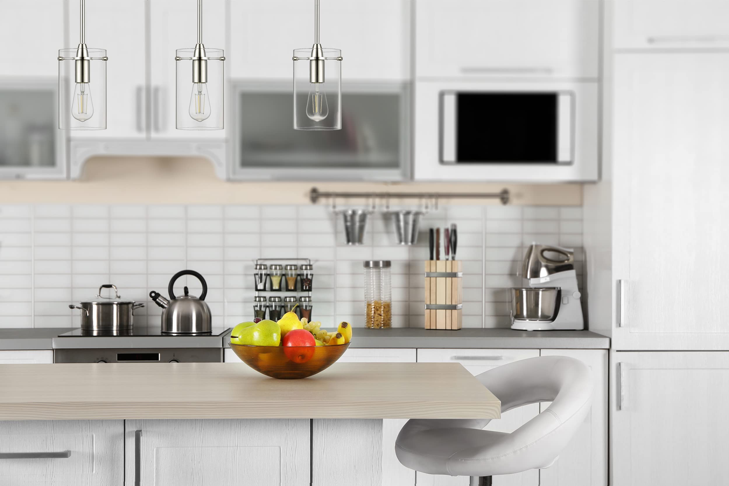 Linea di Liara Effimero Pendant Light Fixtures, Medium, Brushed Nickel, Metal, Model LL-P313-BN, Clear Glass Shade
