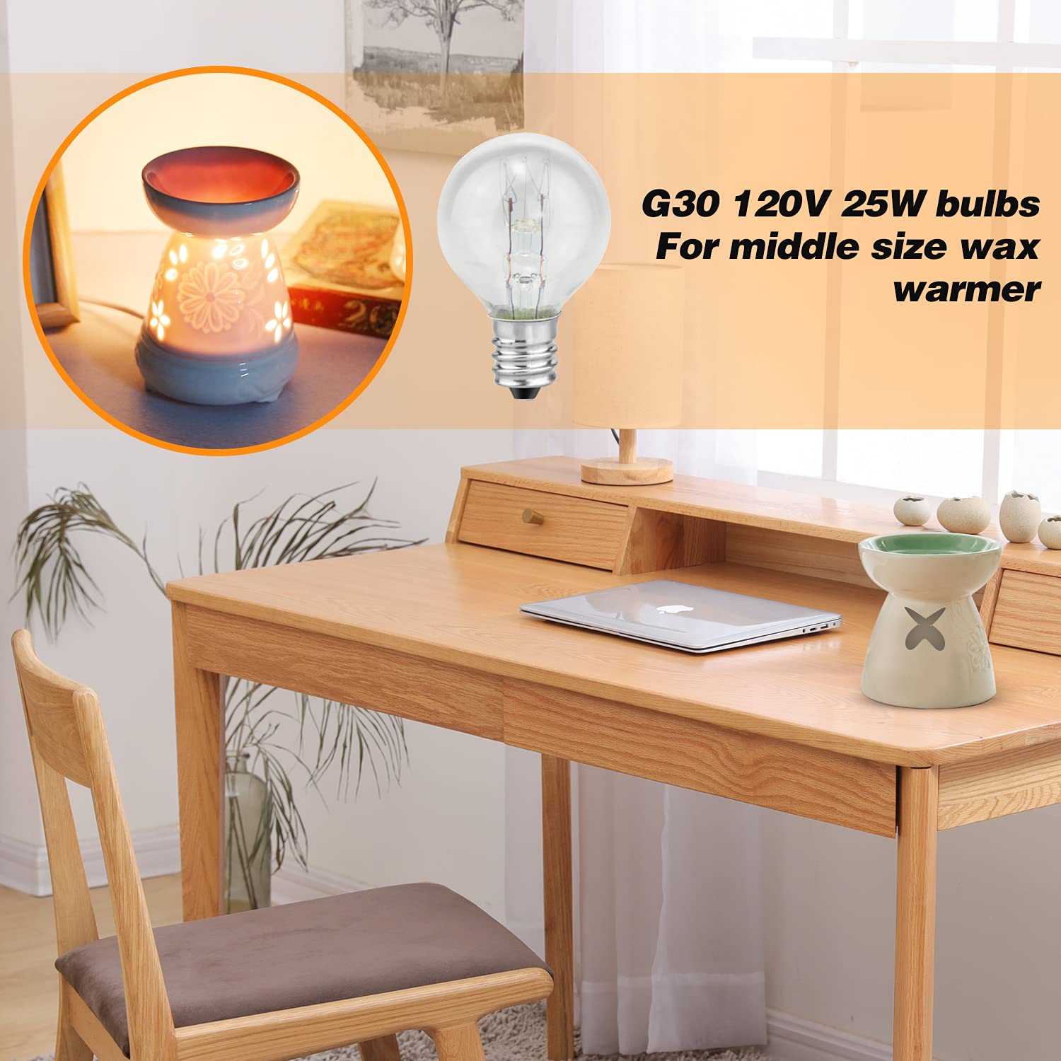 Etwincoo Wax Warmer Bulbs, Custom Fit G30 25 Watt Bulbs For Middle Size Scentsy Warmers, E12 Base Clear Scentsy Light Bulbs For