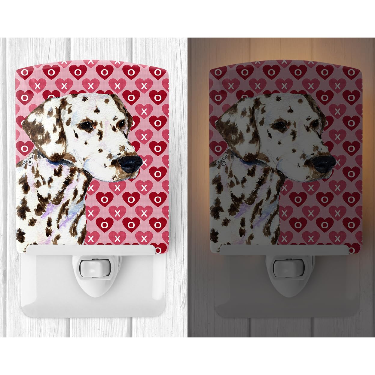 Carolines Treasures Ceramic Night Light Dalmatian Hearts 6x4x3 Multicolor Model SS4469CNL UL-Certified Ideal for Bedroom Bathroom Nursery