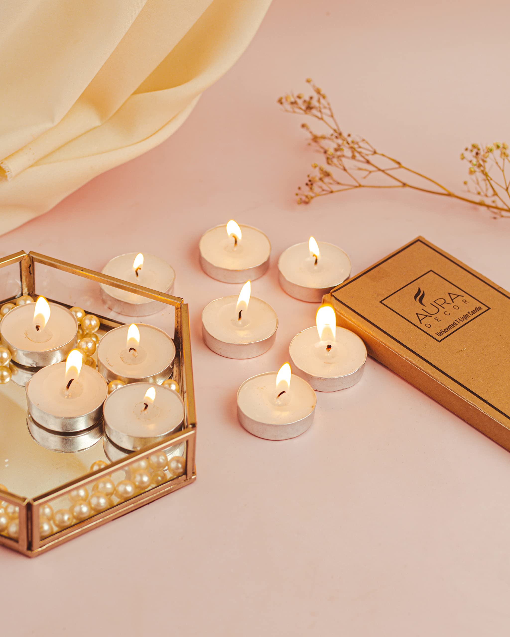 AuraDecor 3 Hour Burning Time Unscented Tealight Candle Pack of 10 || Unscented Candle || Tealight Candle || Cups Tealight Candl