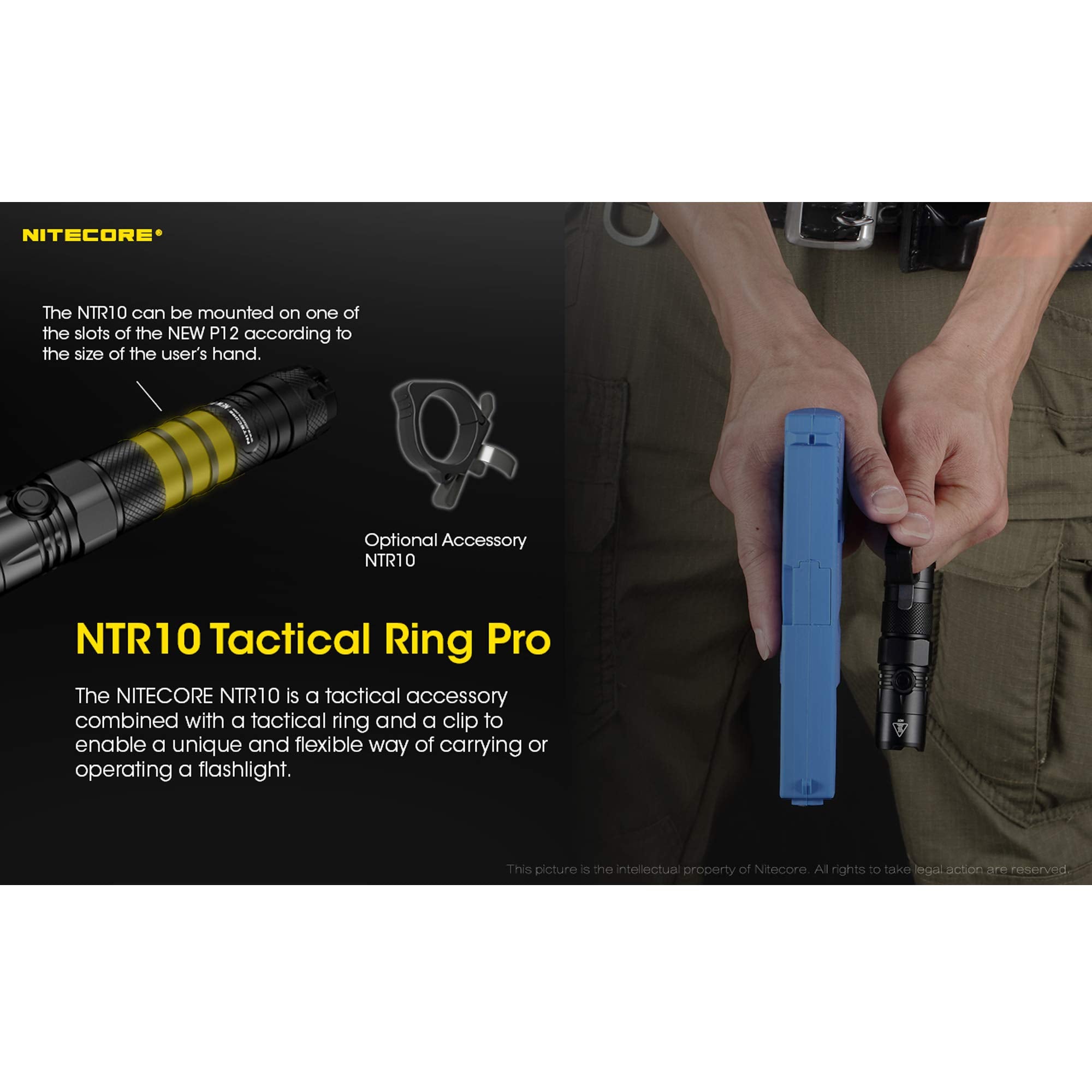 Nitecore NTR10 Tactical Clip-on Ring, Aluminum, Black, for CI7, New P12, P22R, i4000R, 1 Stück (1er Pack)