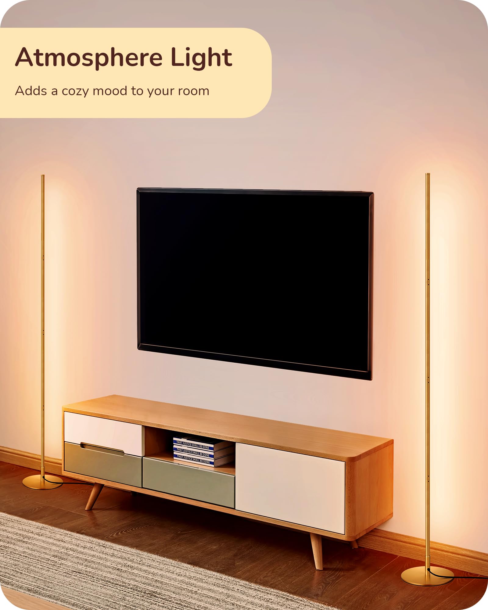 EDISHINE LED Corner Floor Lamp, Modern Slim Dimmable, Adjustable Height 57.5in, Gold, Model HFLCB1A