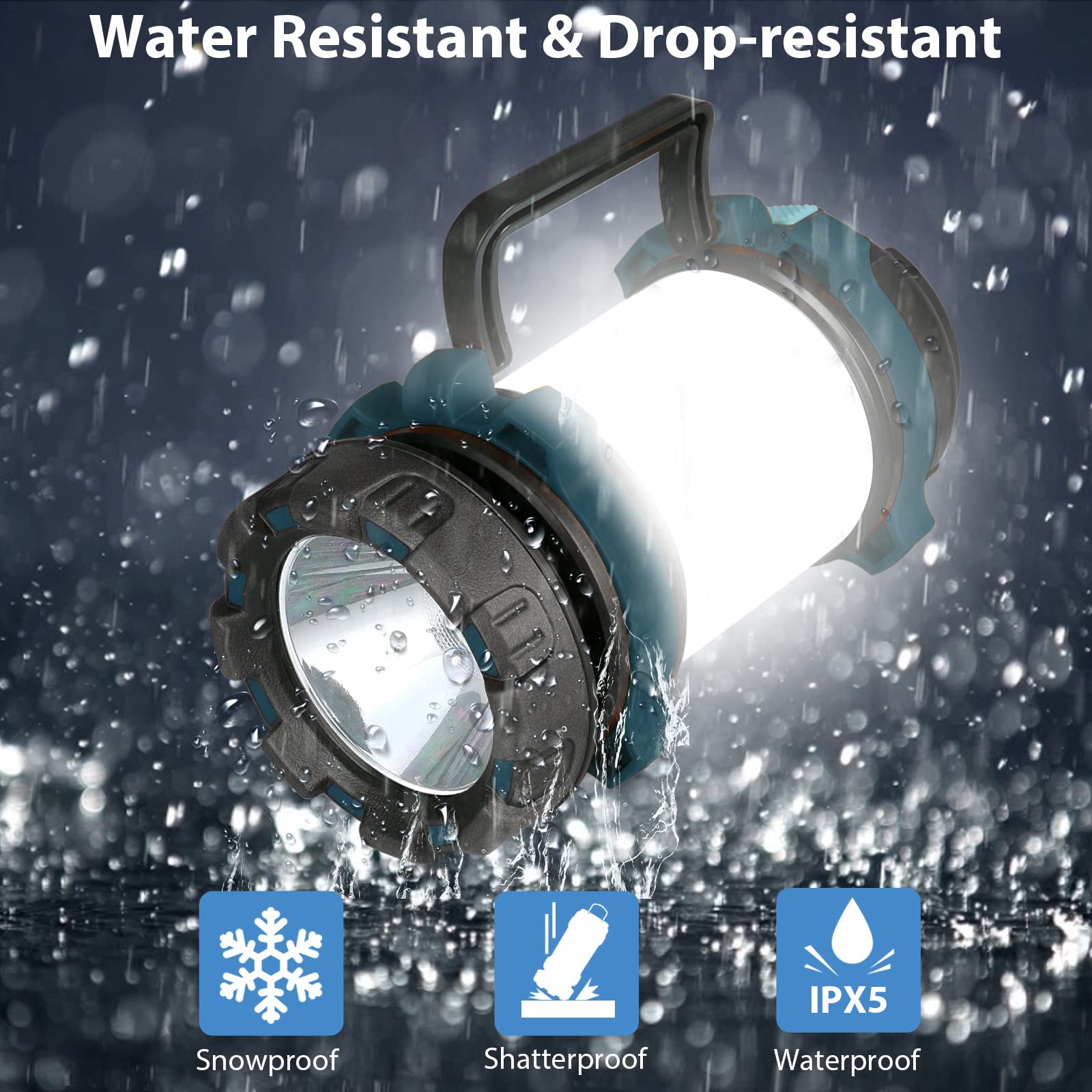 2 Pack Camping Lantern, Outdoor LED Camping Light, Rechargeable Flashlights with 1000LM, 6 Modes, 4000mAh Power Bank, IPX5 Water