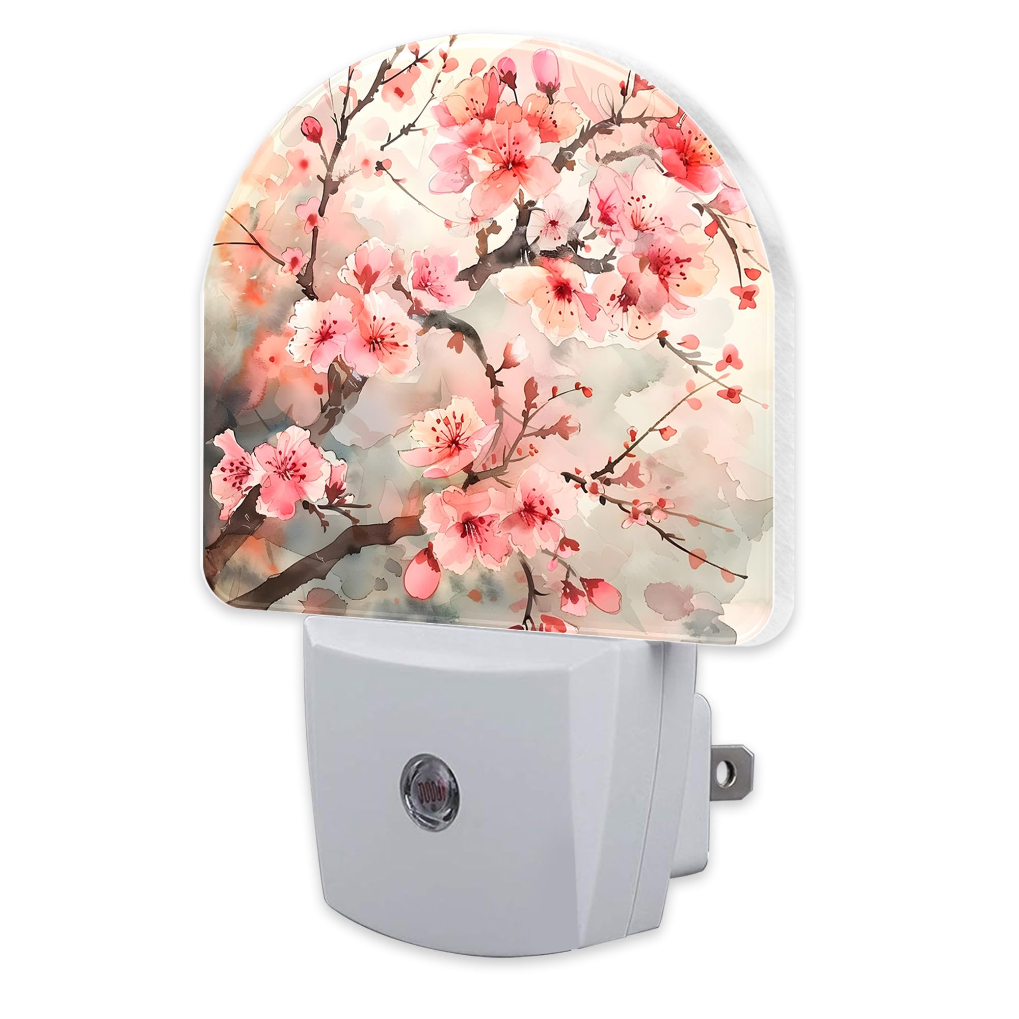 sndheke Cherry Blossom Tree Night Light Plug into Wall,Pink Watercolor Cherry Blossom Flowers Dusk to Dawn Night Light Plug in,0