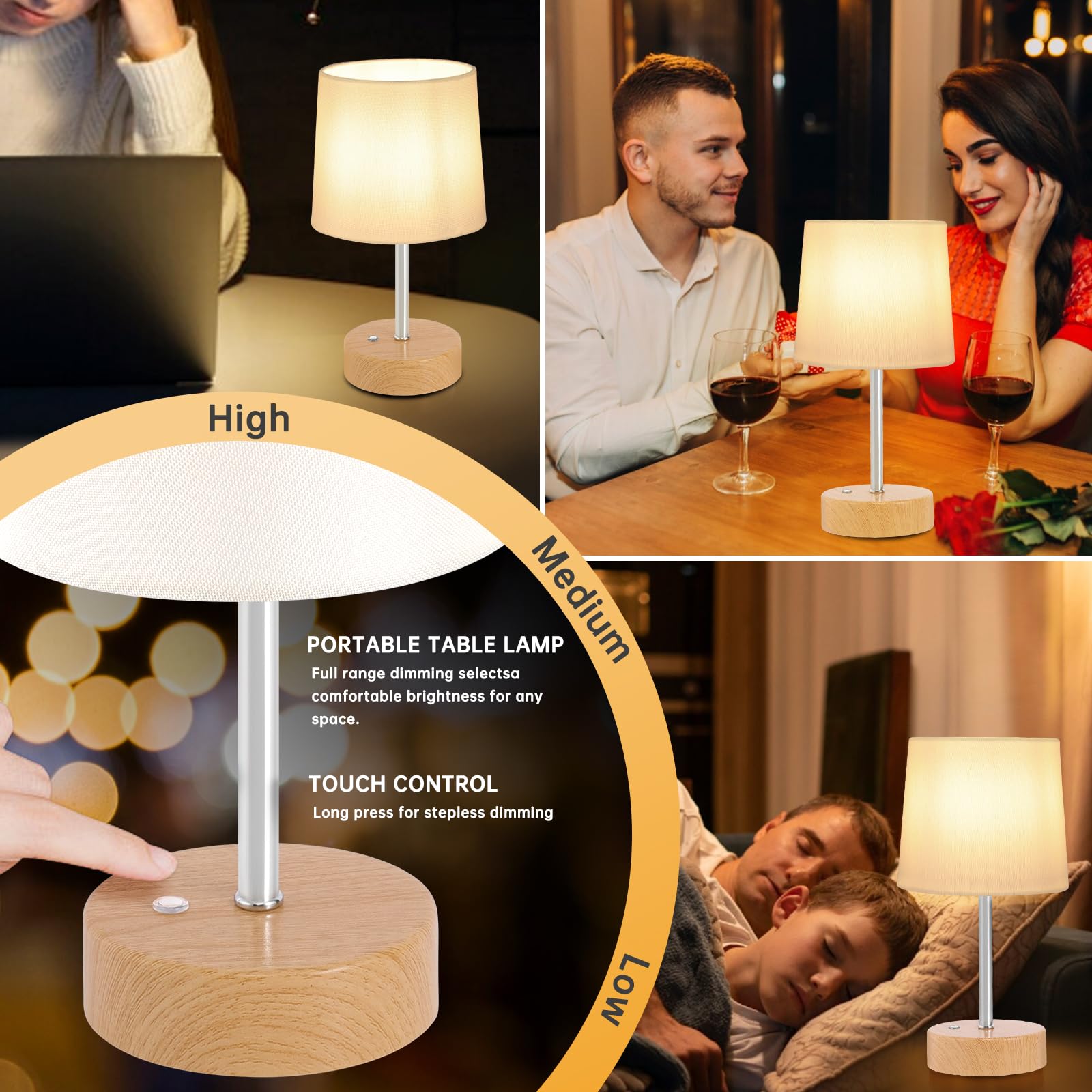 OOFAYBILL Cordless Table Lamp, Built-in 5000mAh Rechargeable Table Lamp Cordless, Small Battery Powered Lamp, Wireless Lamp with
