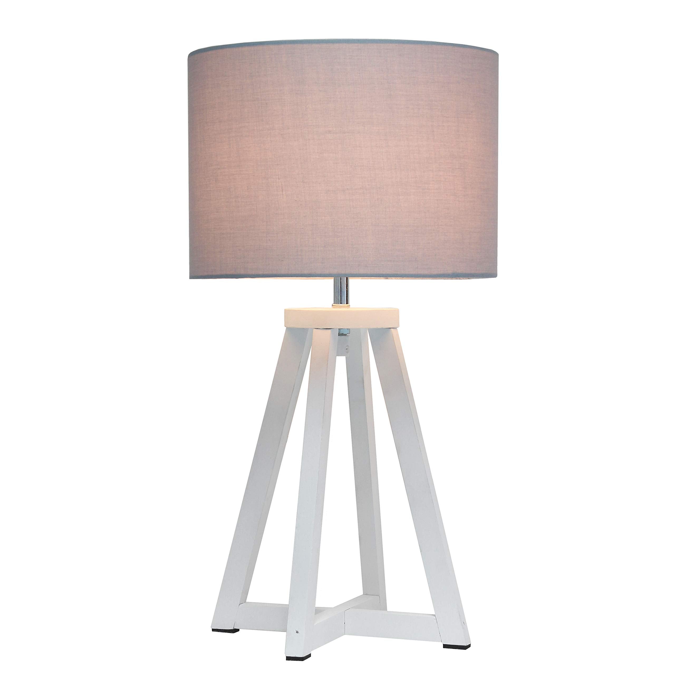 Simple Designs Lt1069-Whg Interlocked Triangular White Wood Table Lamp With Gray Fabric Shade