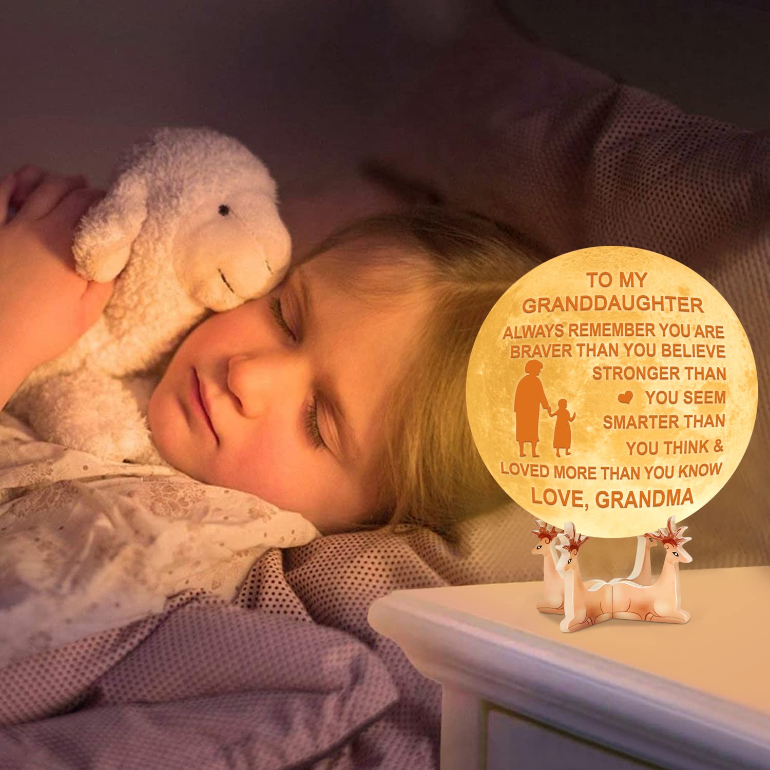 K Kenon Personalized 3D Moon Lamp For Granddaughter, Personalized 5.9 Inch 3D Printing Moon Light Gift For Granddaughter Birthday Valentine'S Christmas Gift (For Granddaughter From Grandma)