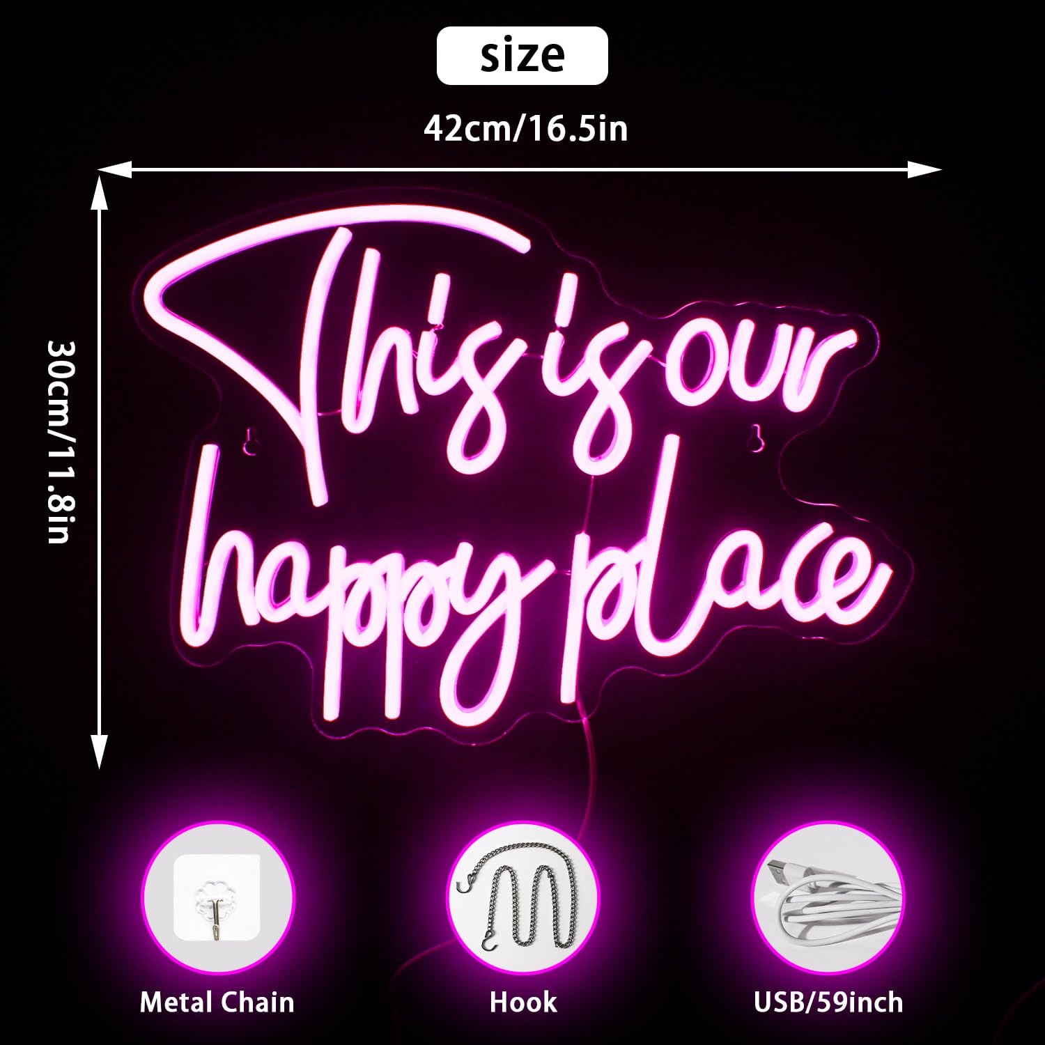 NOSUN Neon Sign - Pink Acrylic Wall Decor - Dimmable LED Light for Bedroom, Bar, Party - 16.5x11.8 Inch