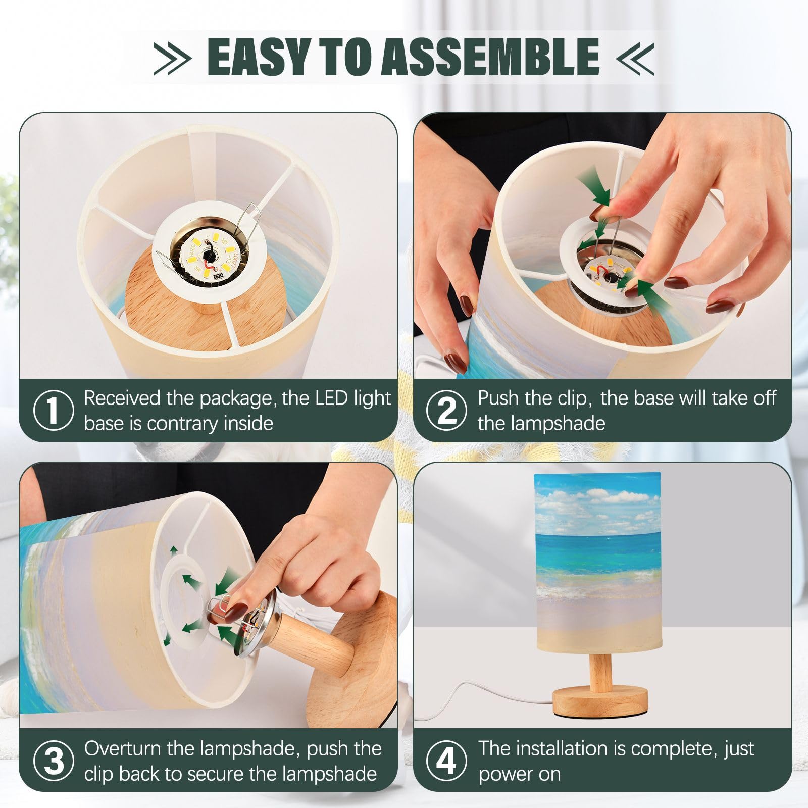 Yyzzh Table Lamp Tropical Sea Summer Blue Ocean With Beach White Cloud On Sky Nightstand Lamp With Wood Base Fabric Lamp Shade B