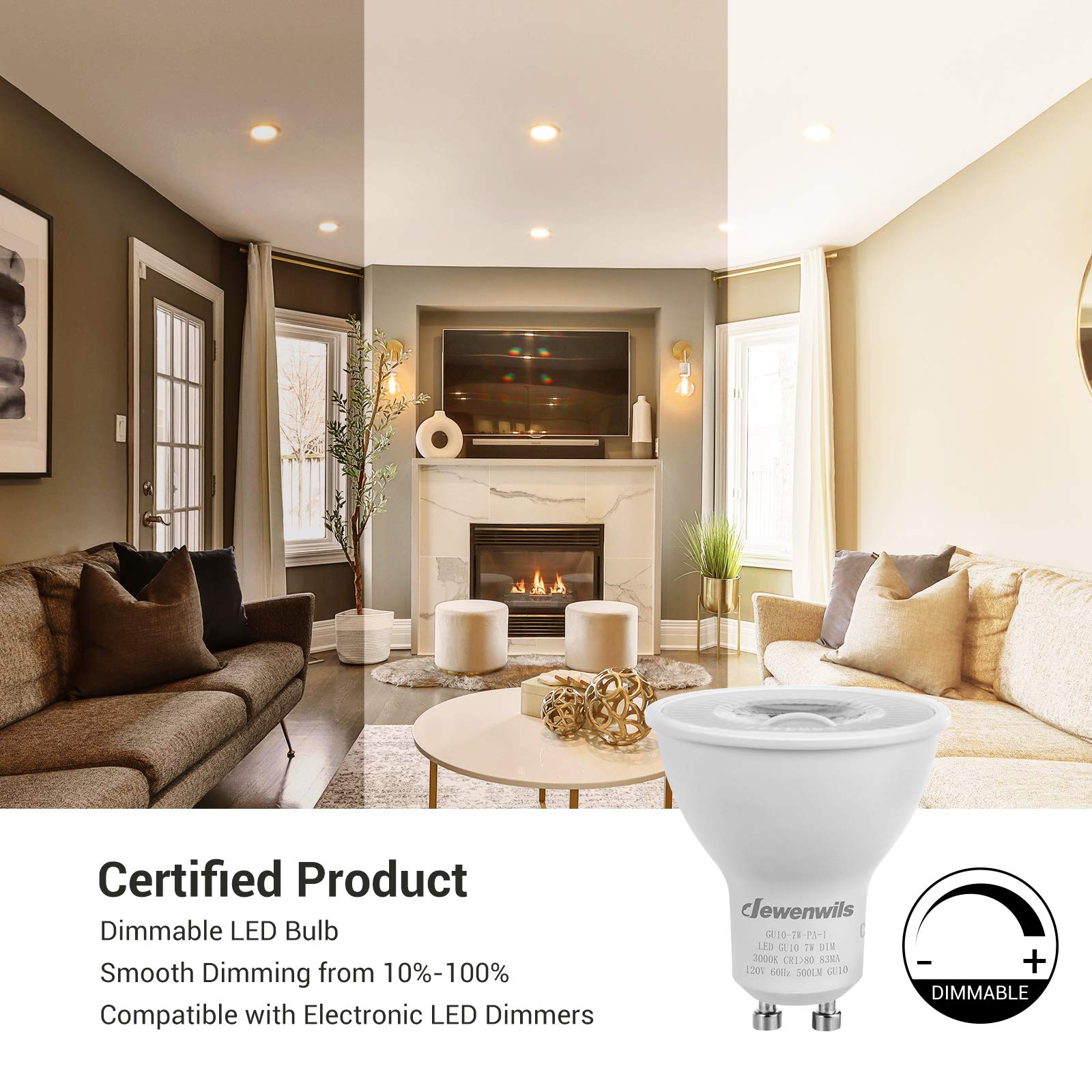 Dewenwils 6-Pack Gu10 Led Bulb Dimmable, 3000K Warm White Gu10 Bulb Replacement For Track Lighting, 500Lm, 7W(50W Equivalent) Led Light Bulb For Kitchen, Range Hood, Living Room, Bedroom, Ul Listed