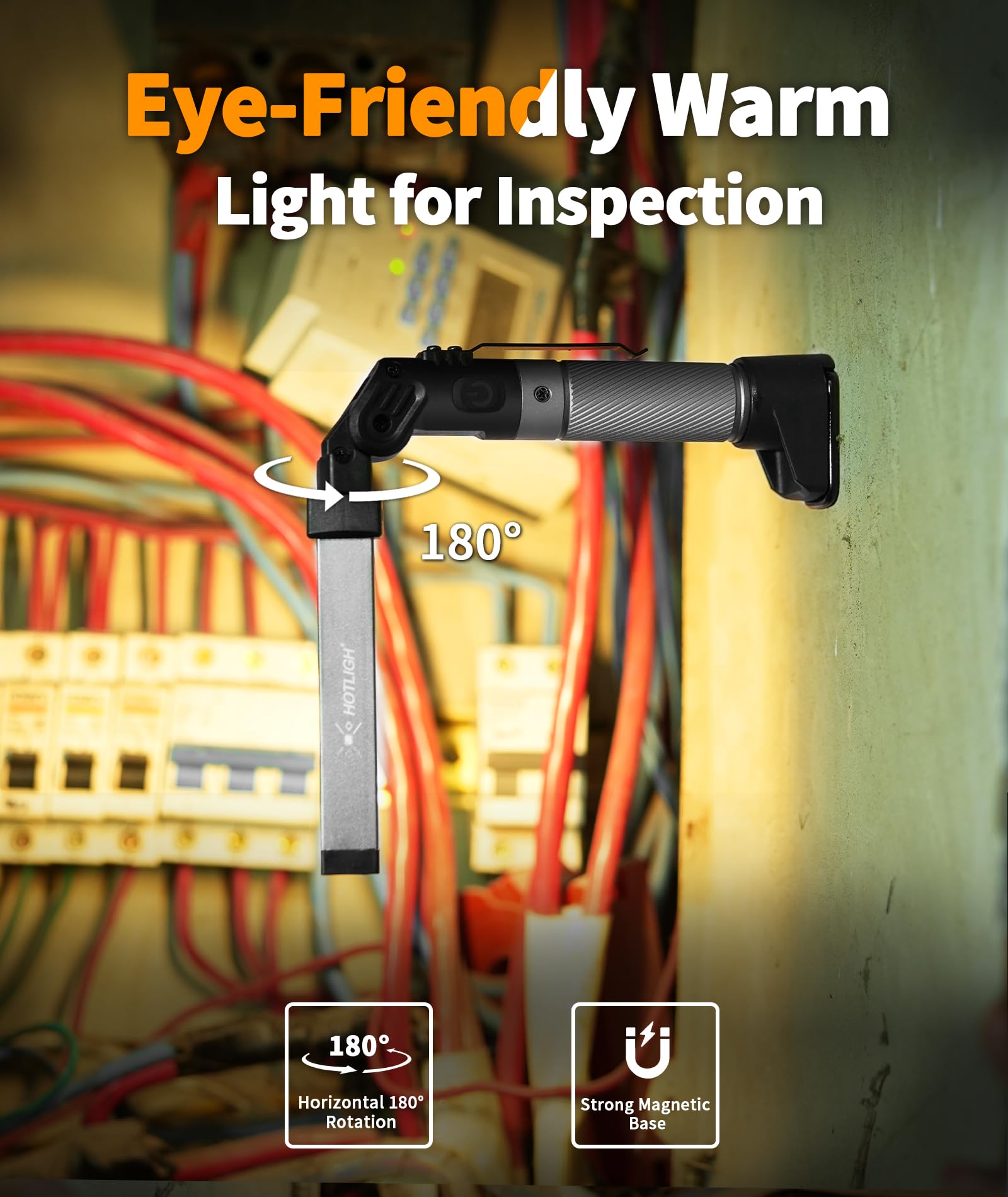 HOTLIGH Magnetic Work Light - 800 Lumens, 2200 mAh, Foldable, Portable, Gray, Model zf6769, 3 Lighting Modes for Car Repair/Emergency
