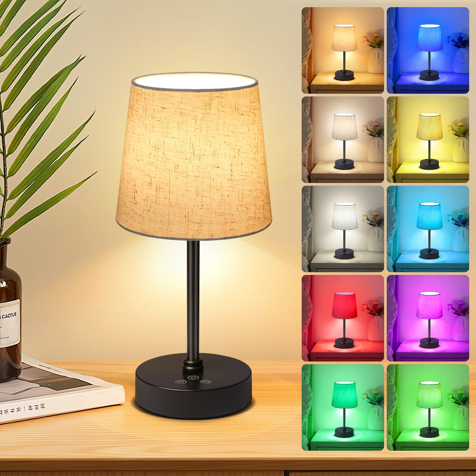 Wowag Small Cordless Table Lamp,5000mAh Rechargeable Battery Operated Desk Lamp,3 Colors & 7 RGB Stepless Dimmable, Portable Tou
