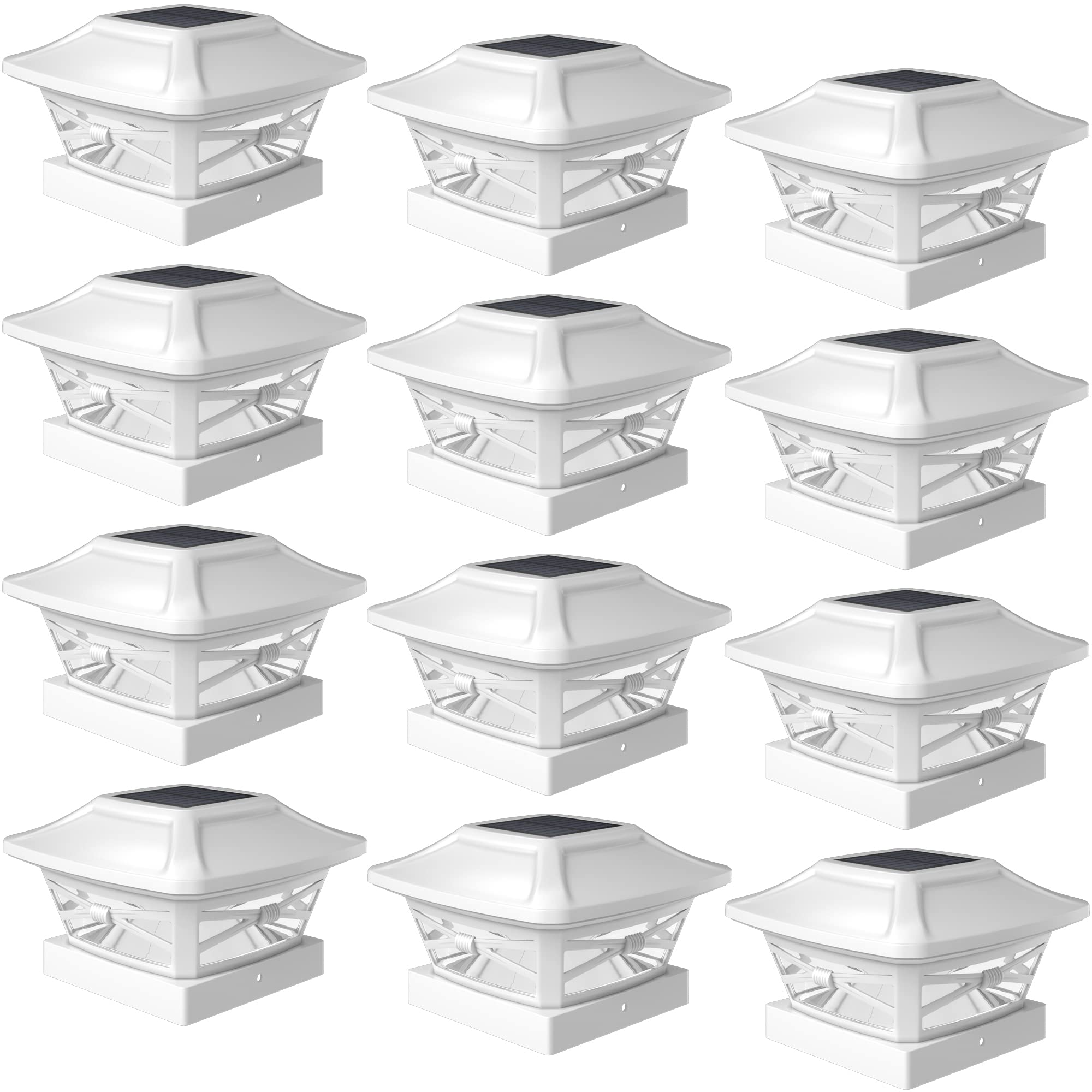 Davinci Lighting Renaissance Solar Post Cap Lights - 12 Pack, Pearl White, Plastic, Fits 4x4, 5x5, 6x6 Posts, Bright LED